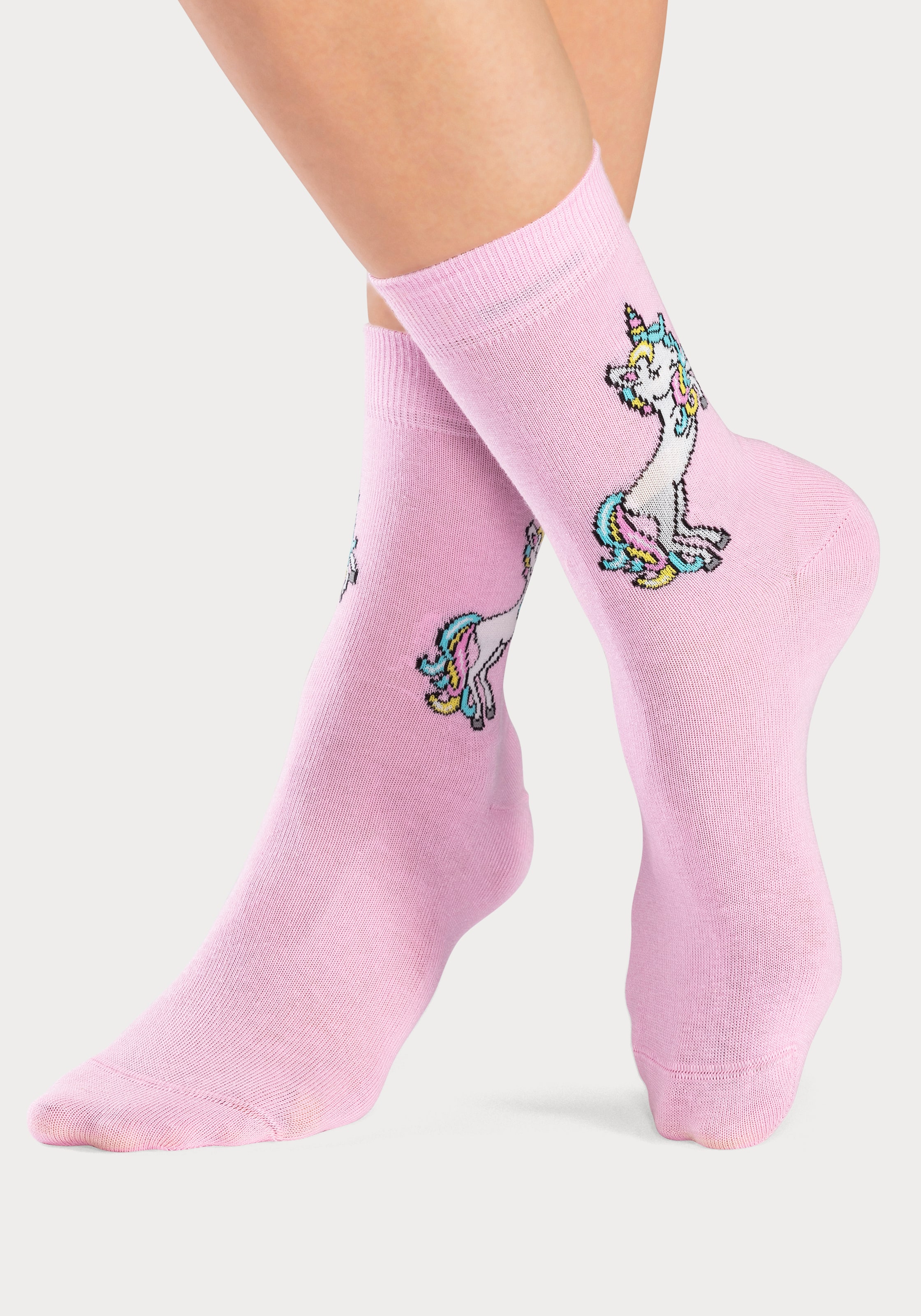 H.I.S Basicsocken, (Packung, 4 Paar), mit Einhorn Motiven