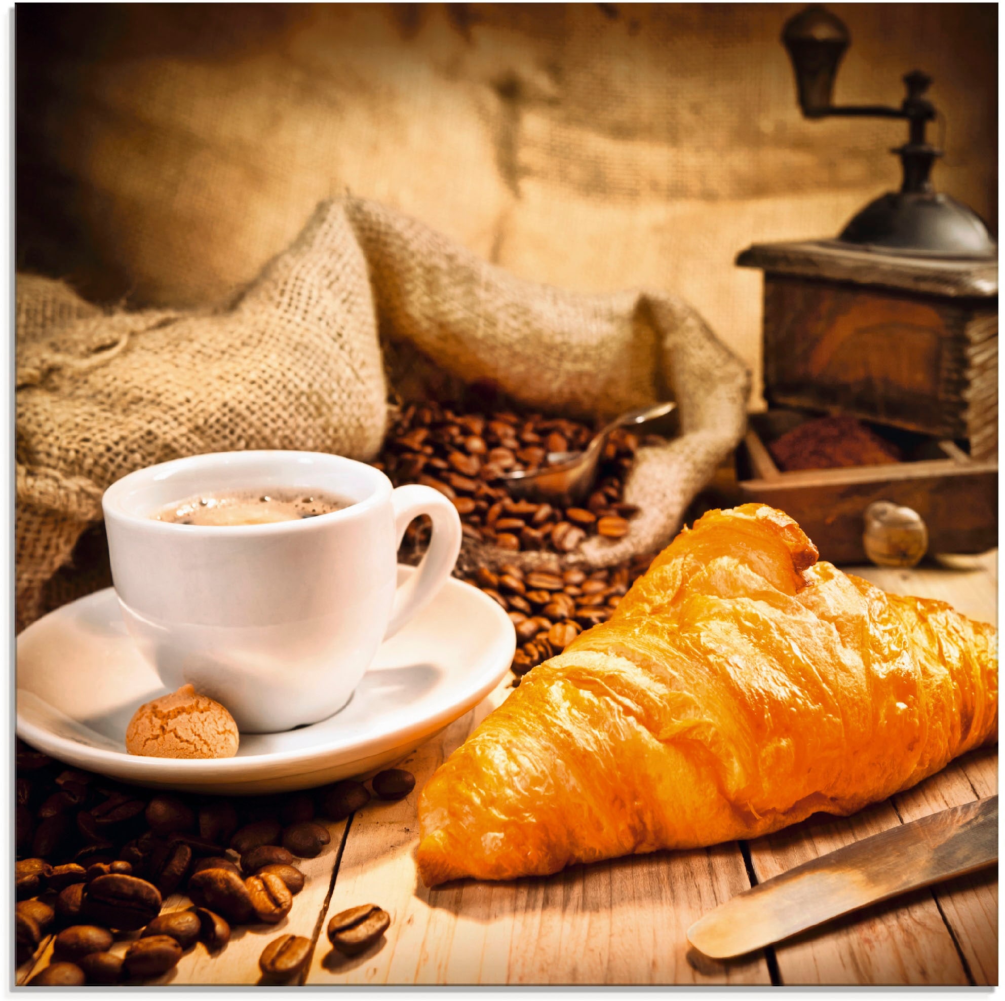 Artland Glasbild »Kaffeetasse mit Croissant«, Getränke, (1 St.), in verschiedenen Größen