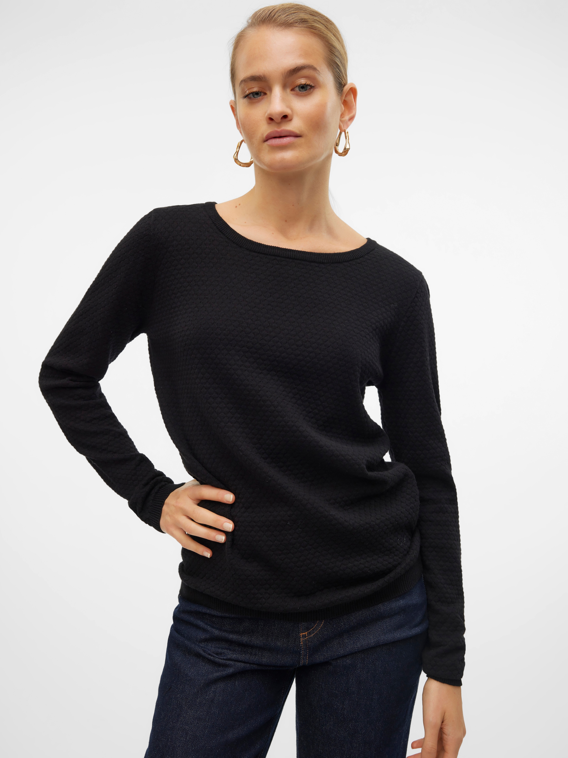 Vero Moda Rundhalspullover »VMCARE STRUCTURE LS O-NECK BLOUSE« aus Bio-Baumwolle