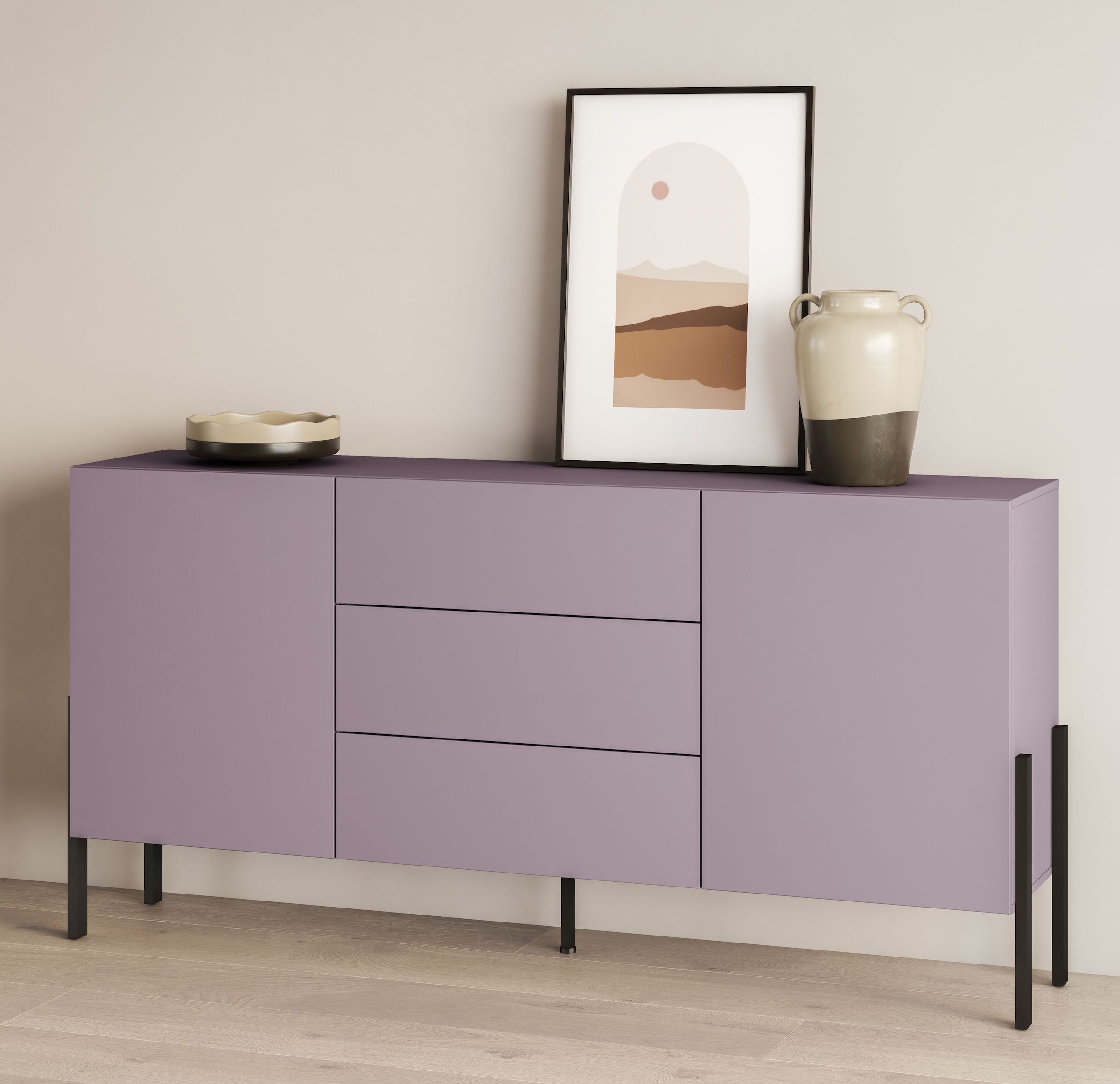 INOSIGN Sideboard »Jukon, Breite 150 bzw.180 cm, moderne grifflose Kommode«, Schubladenschrank 2 Türen/3 Schubkästen, push-to-open-Funktion