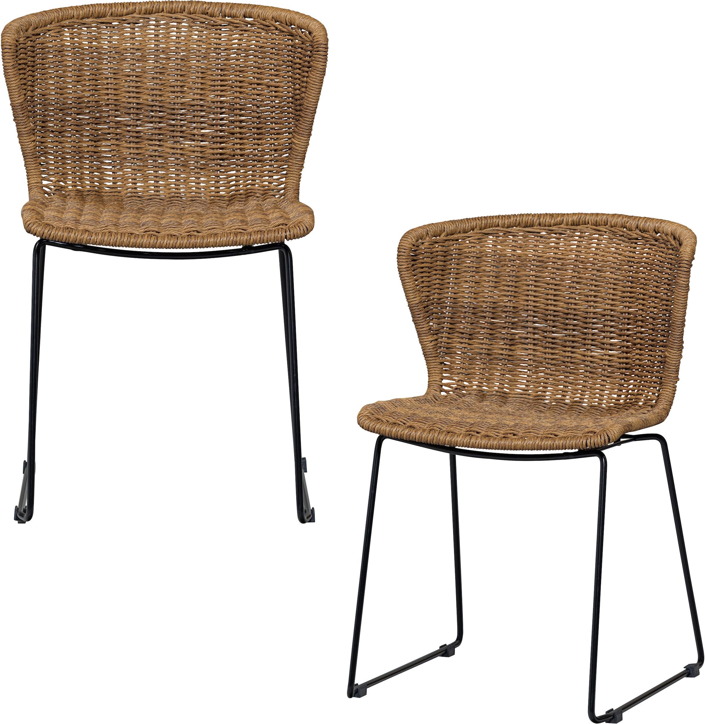 WOOOD Esszimmerstuhl »Wings aus geflochtenem Poly-Rattan mit Stahlgestell H 78 cm« () (Set, 2 St), für den Innen- und Außenbereich geeignet
