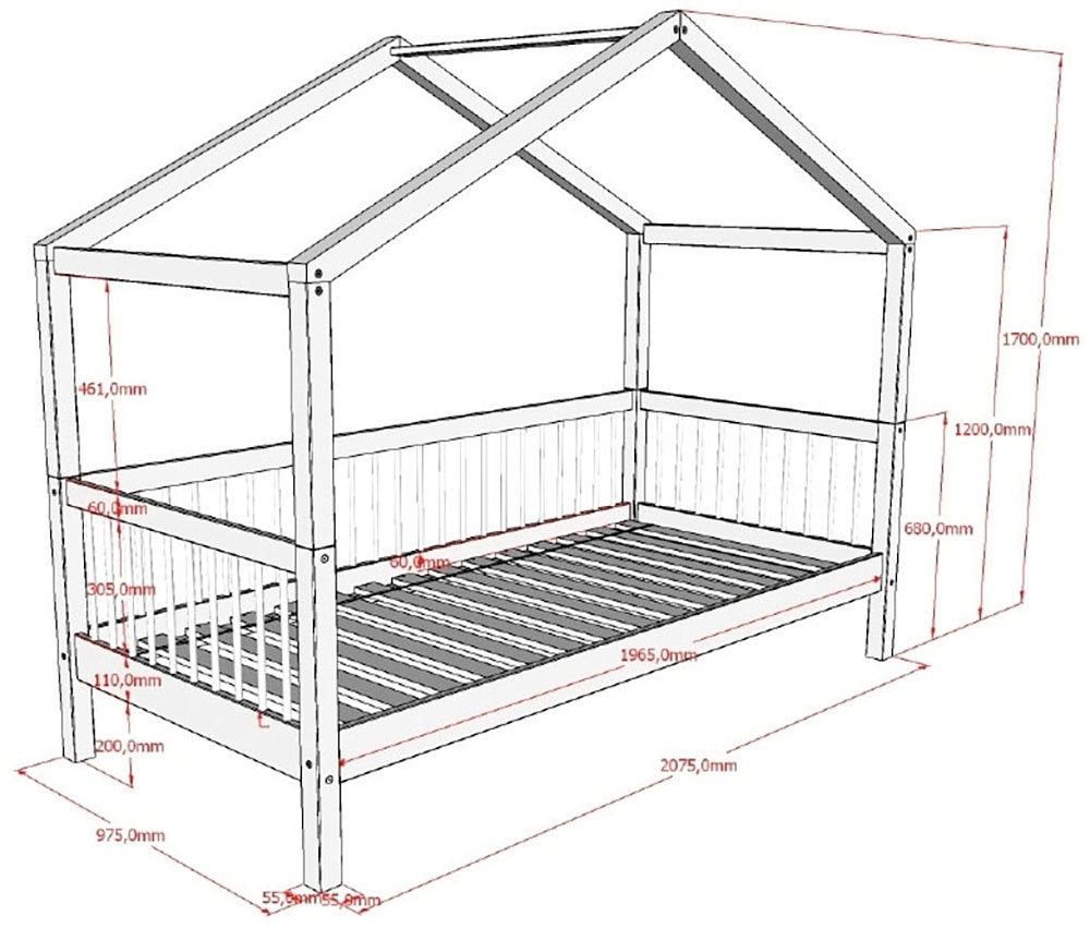 Vipack Hausbett »Forrest mit hochwertiger und stabiler Verarbeitung, Made in Europe« Buche massiv natur, 90/200 cm, inkl. Rausfallschutz und Bettschublade,  wahlweise ohne oder mit Textilhimmel