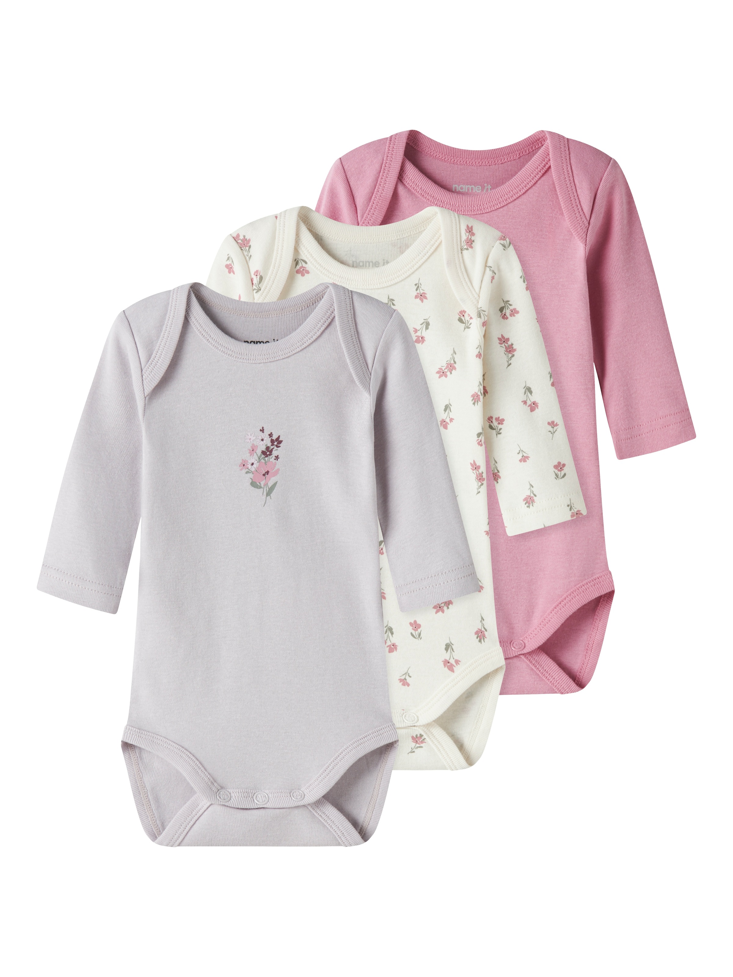 Name It Langarmbody »NBFBODY 3P LS FLOWER NOOS« Packung, 3 tlg.
