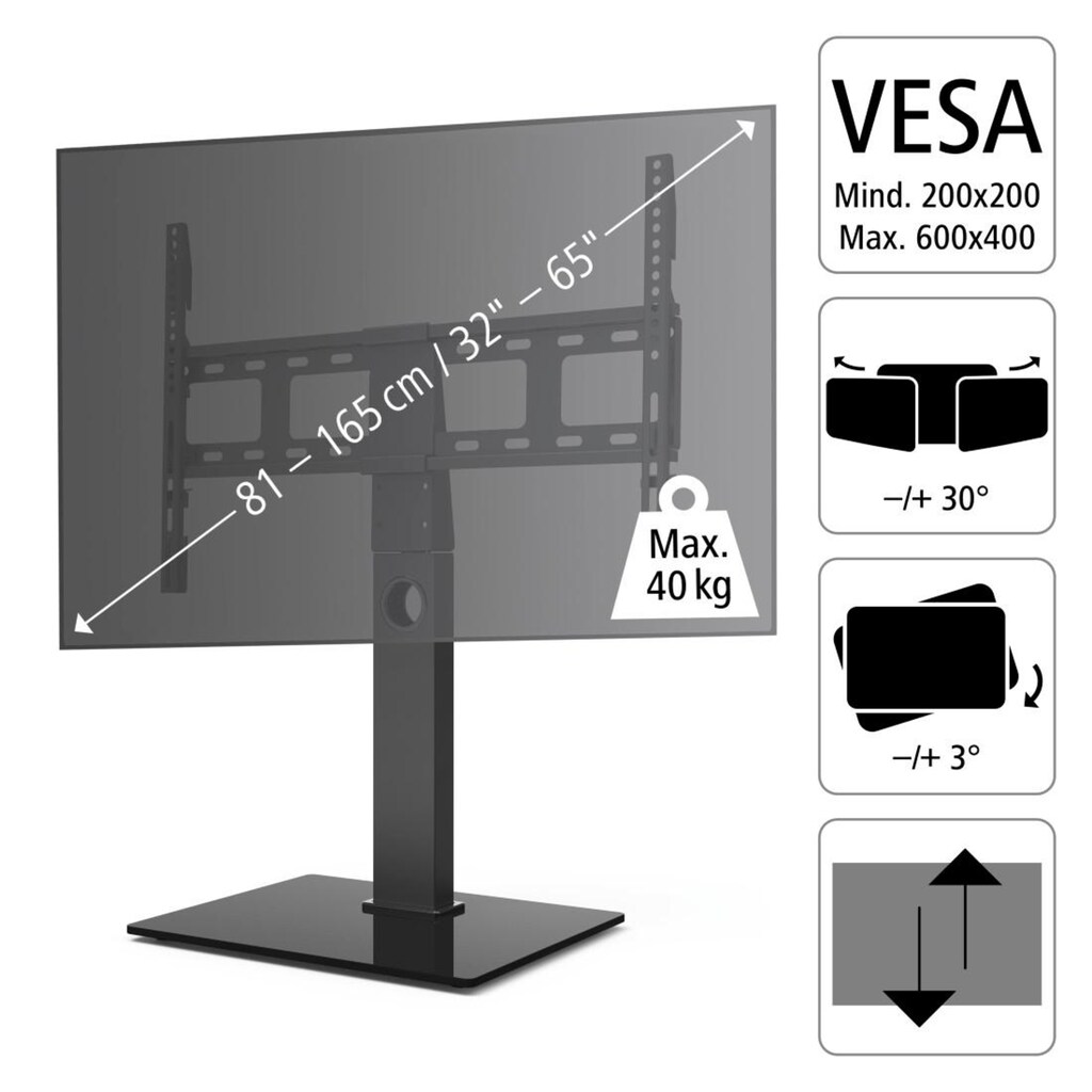 Hama TV-Standfuß »FULLMOTION, 165 cm (65"), Schwarz TV Halter«