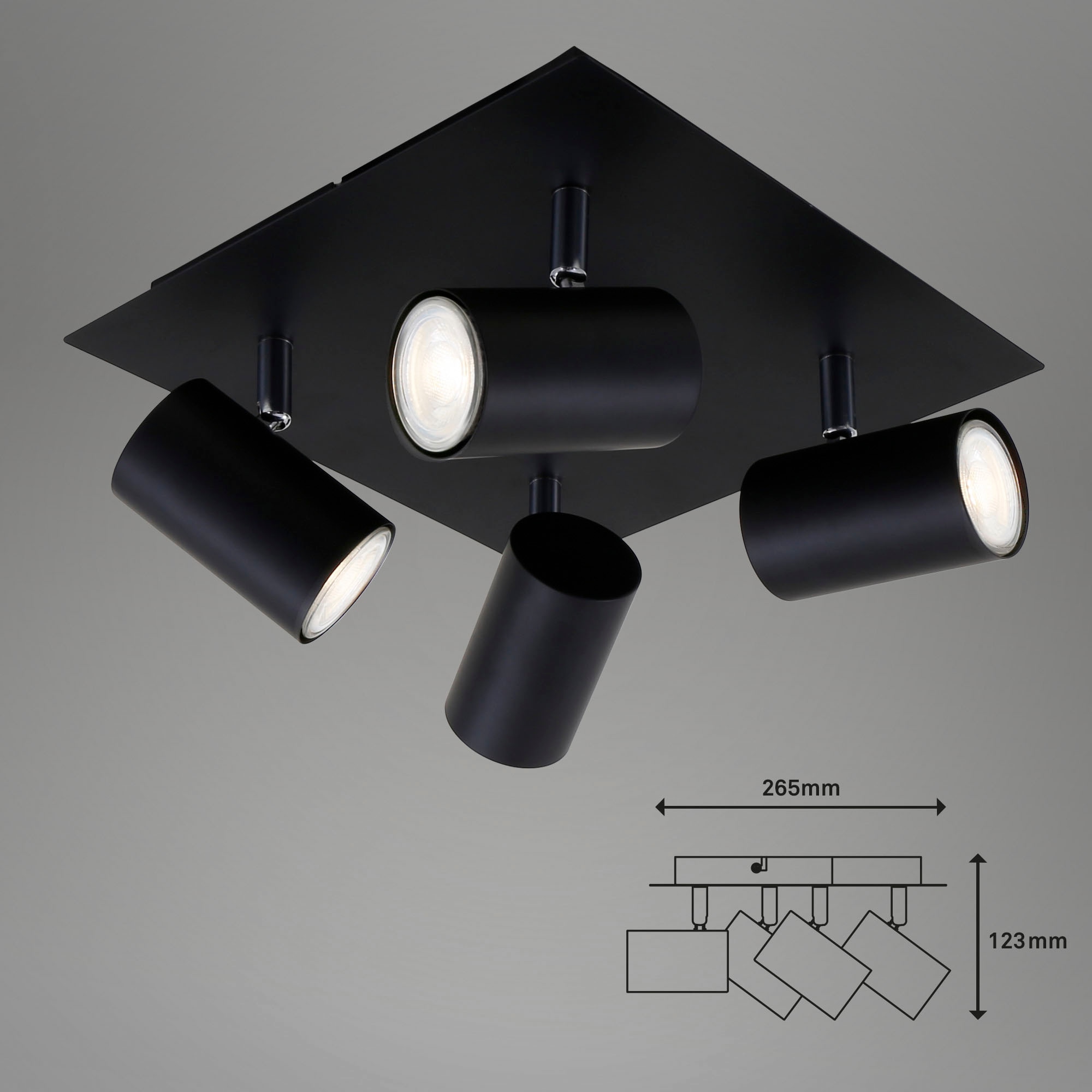 Briloner Leuchten LED Deckenspots »2857045 Run«, Leuchtmittel GU10 | Leuchtmittel wechselbar, Deckenlampe, 26,5x26,5x12,3cm, Schwarz, max.40W, GU10, Wohnzimmer
