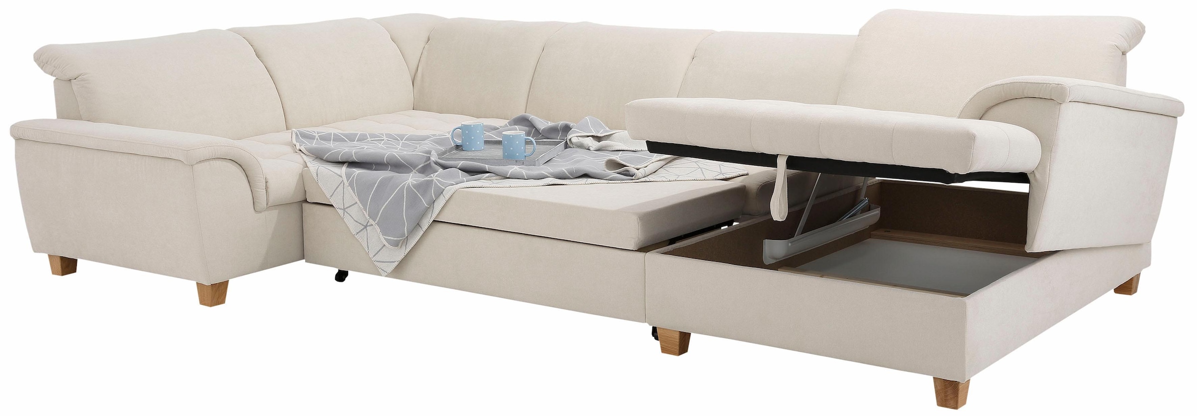 Home affaire Wohnlandschaft »Lyla U-Form«, wahlweise mit Rückenfunktion und zusätzlich mit Bett + Bettkasten