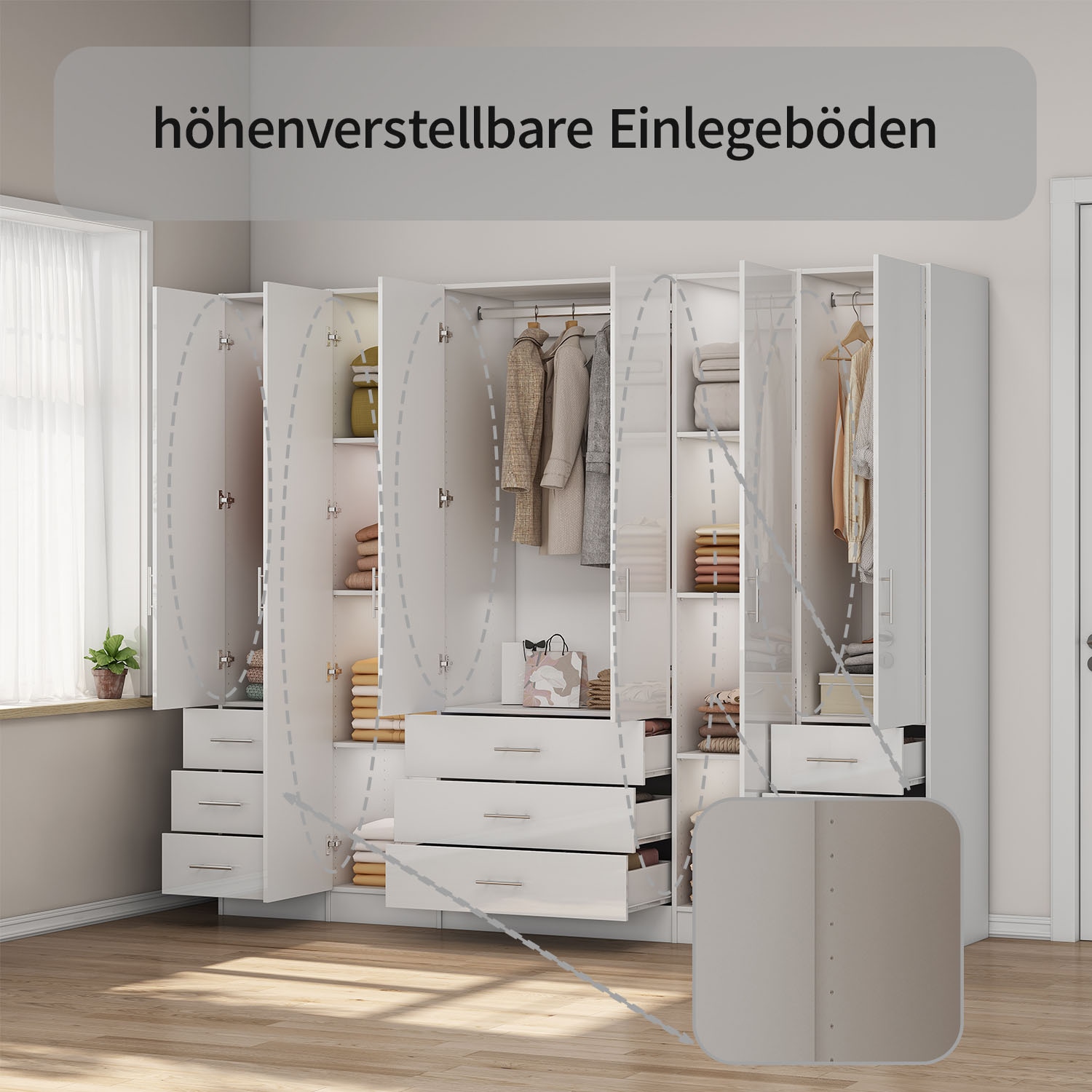 OTTO home Kleiderschrank »Trento Schlafzimmerschrank Garderobe Hochglanz Bestseller« Schrank mit 6 Türen und 9 Schubladen, höchglänzende Fronten