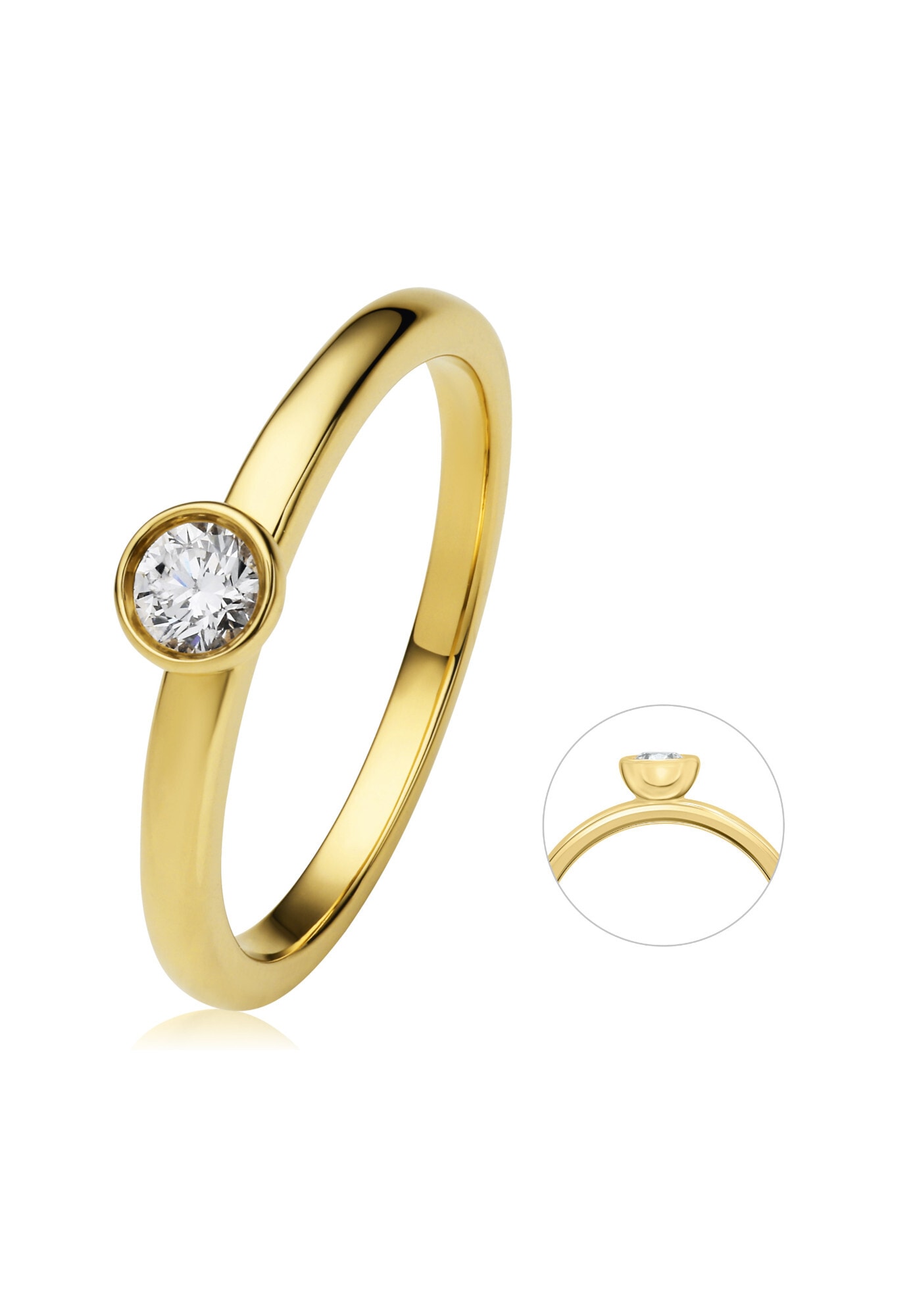 Diamantring »0.2 ct Diamant Brillant Zarge Ring aus 585 Gelbgold«