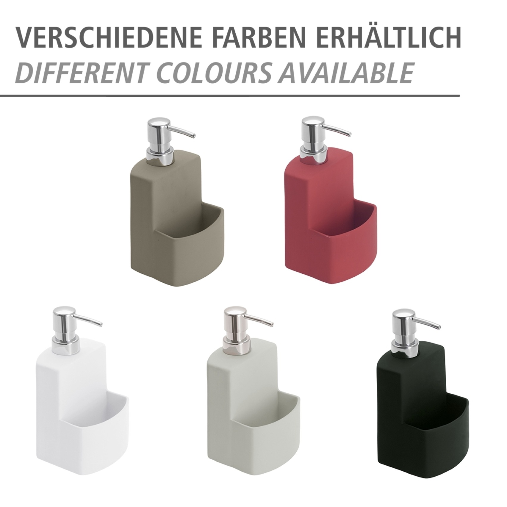 WENKO Spülmittelspender »Modell Festival«, aus Keramik, Soft-Touch Beschichtung, mit Spülschwamm-Fach, 380 ml