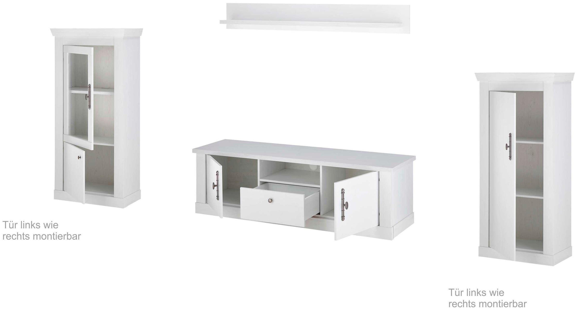Home affaire Wohnwand »RAVENNA«, (4 St.), im romantischen Landhausstil, Griffe aus Metall, Softclose-Funktion