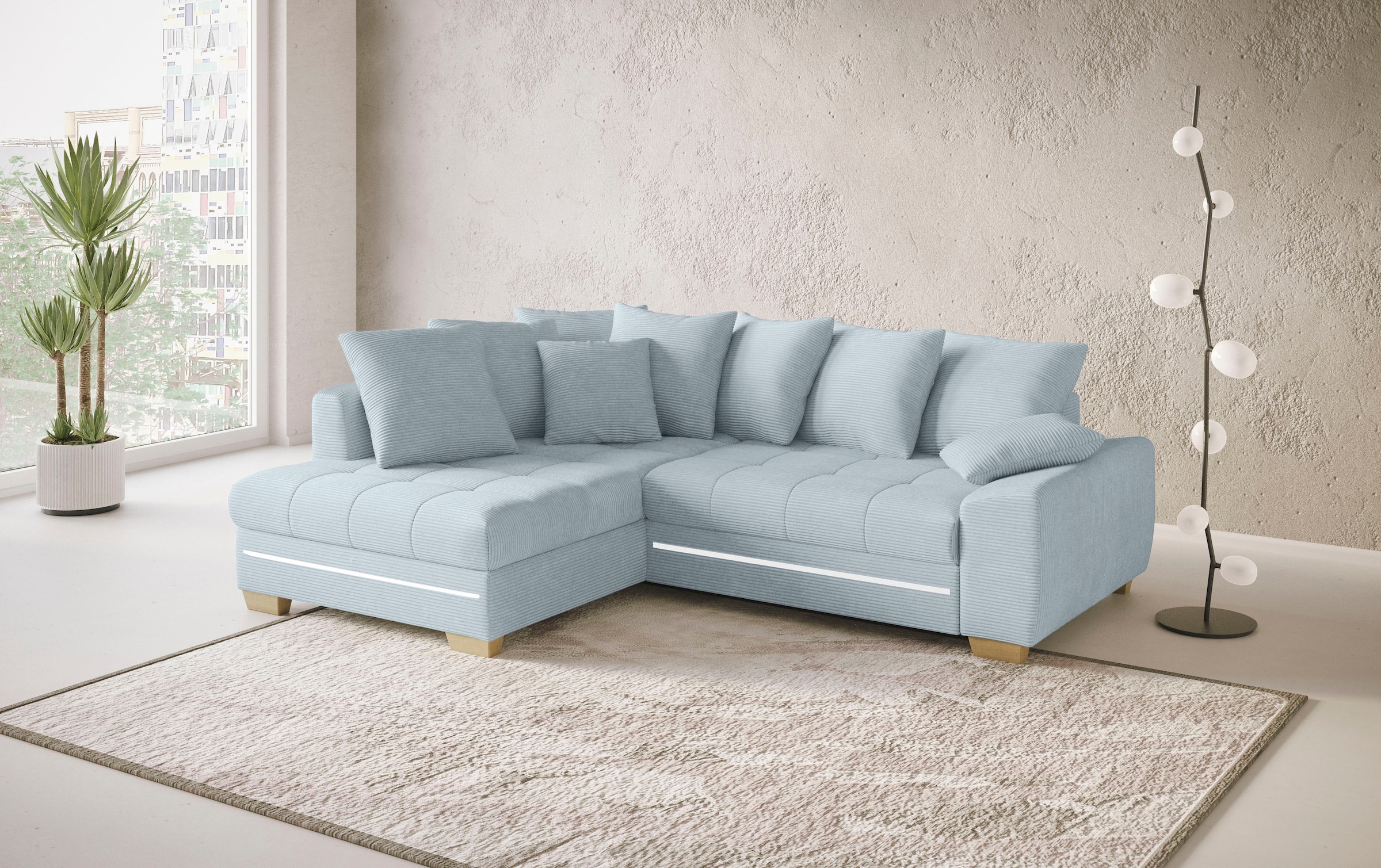 Mr. Couch Ecksofa »Nikita II, L-Form«, mit RGB-LED Beleuchtung, wahlweise mit Bett, Bettkasten, Kaltschaum