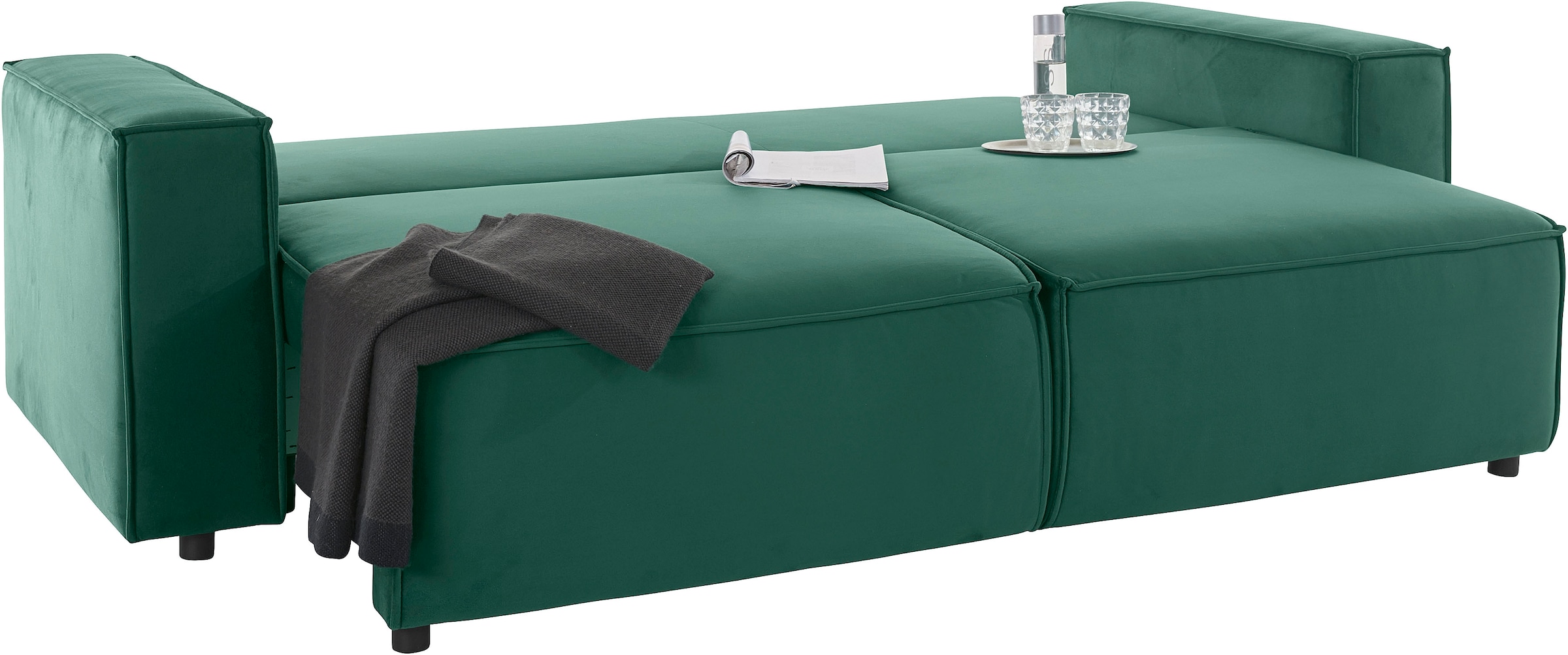 Home affaire Schlafsofa »Marva, B: 245 cm, Liegel. 152x190 cm« Schlaffunktion, Bettkasten & 1 Zierkissen, Federkern