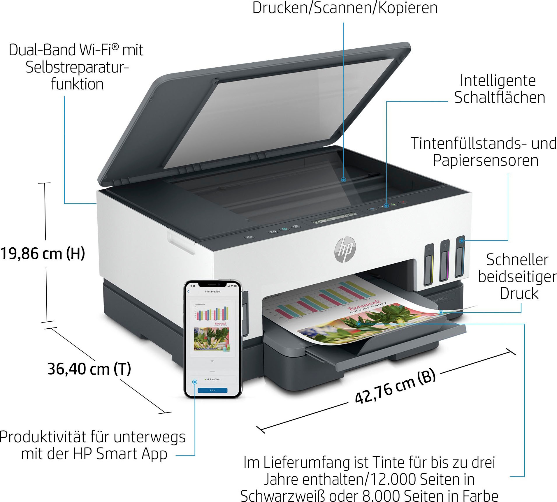 HP Multifunktionsdrucker »Smart UNIVERSAL 3 kompatibel ➥ Jahre | Instant 7005«, Tank Garantie Ink XXL HP