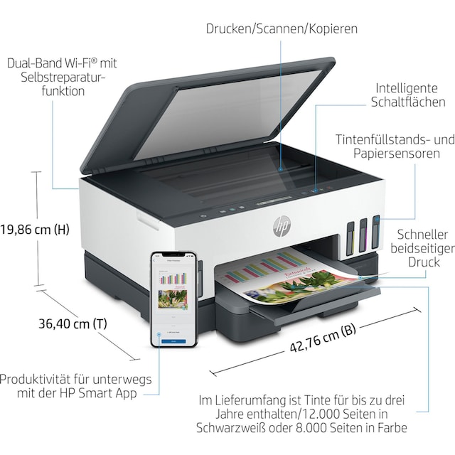HP Multifunktionsdrucker »Smart Tank 7005«, HP+ Instant Ink kompatibel ➥ 3  Jahre XXL Garantie | UNIVERSAL