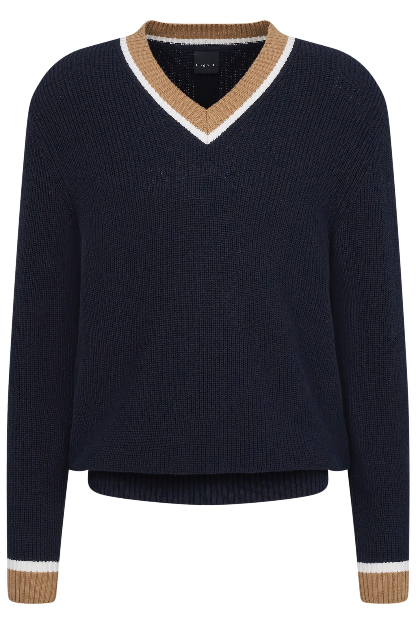 bugatti V-Ausschnitt-Pullover, mit V-Ausschnitt und aus 100 % Baumwolle