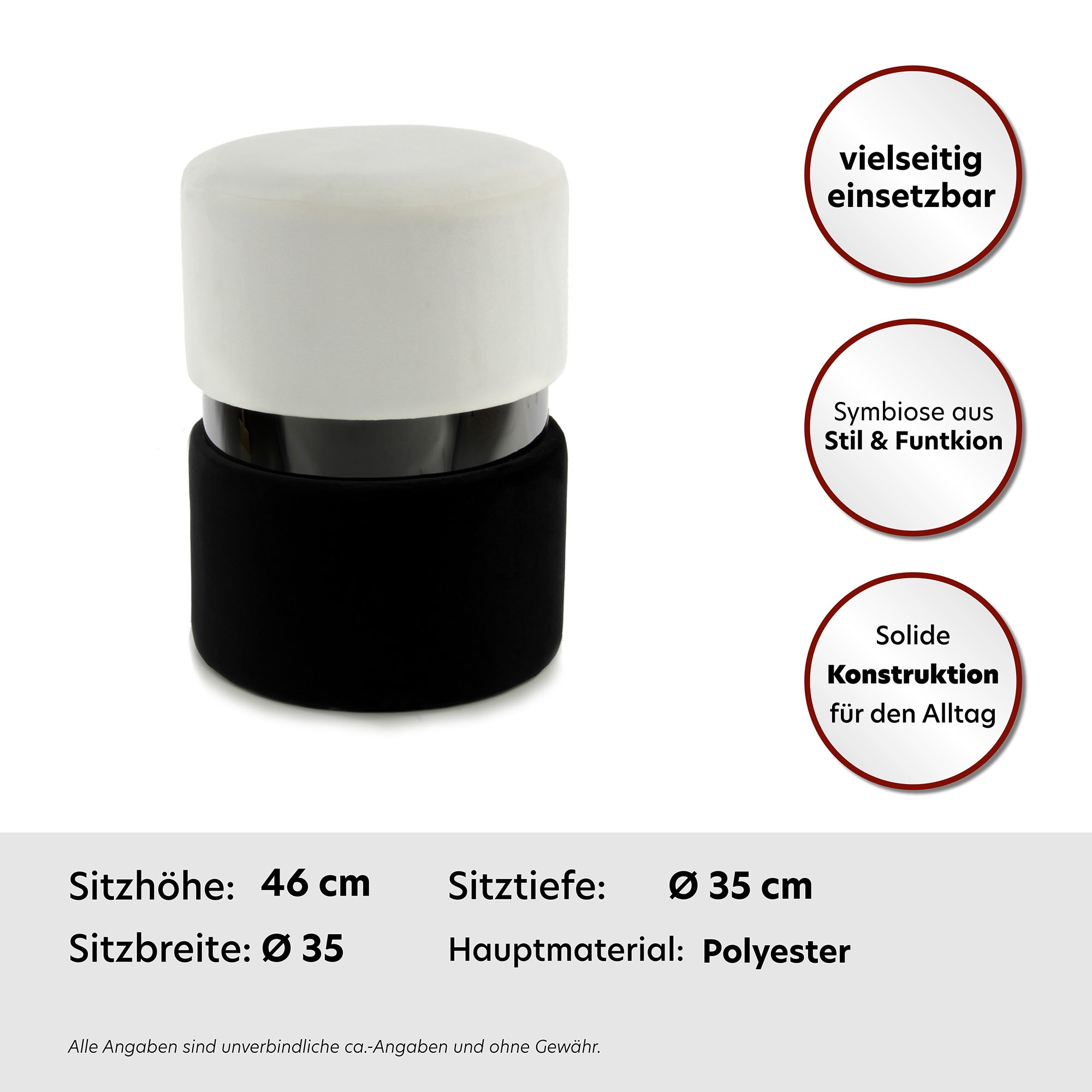 Kayoom Sitzhocker »Hocker Gipsy 825, stilvoller Sitzhocker, runde Form, stilvolles Design«, (1 St.), samtweich, platzsparend, vielfältig einsetzbar, weiche Polsterung