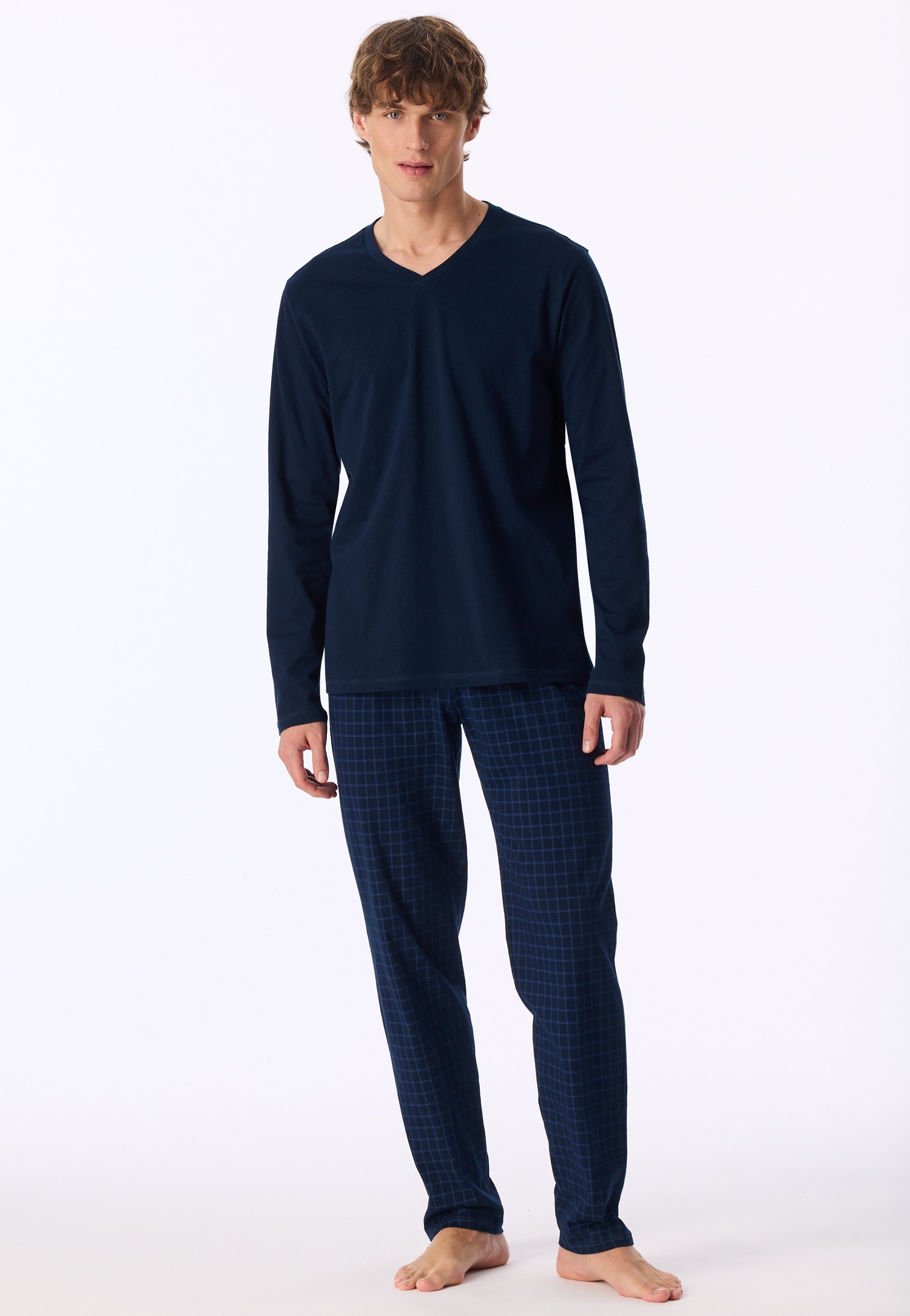 uncover by SCHIESSER Schlafanzug »Uncover Nightwear« 2 tlg. Single Jersey-Qualität, Langarm, V-Ausschnitt, weich