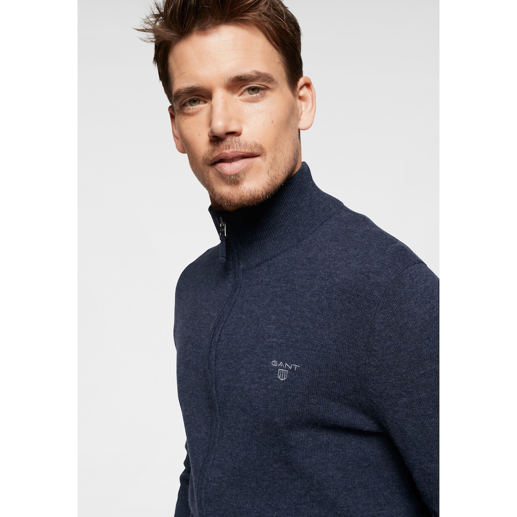 Gant Strickjacke »EXTRAFINE LAMBSWOOL ZIP CARD«, hoher Kragen, durchgehend schließbar