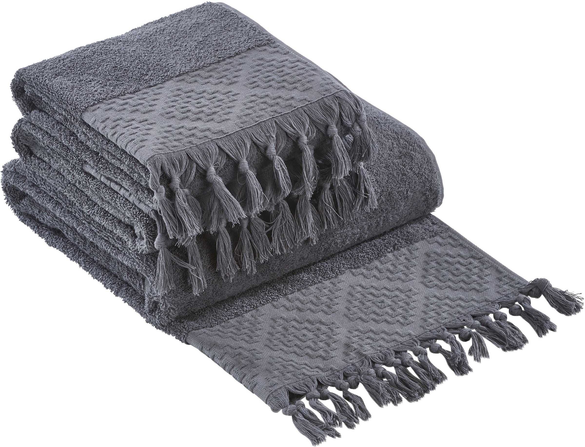 done.® Handtuch Set »Provence Bohéme« Uni-Farben, Boho-Style, mit auffälliger Borte & Fransen