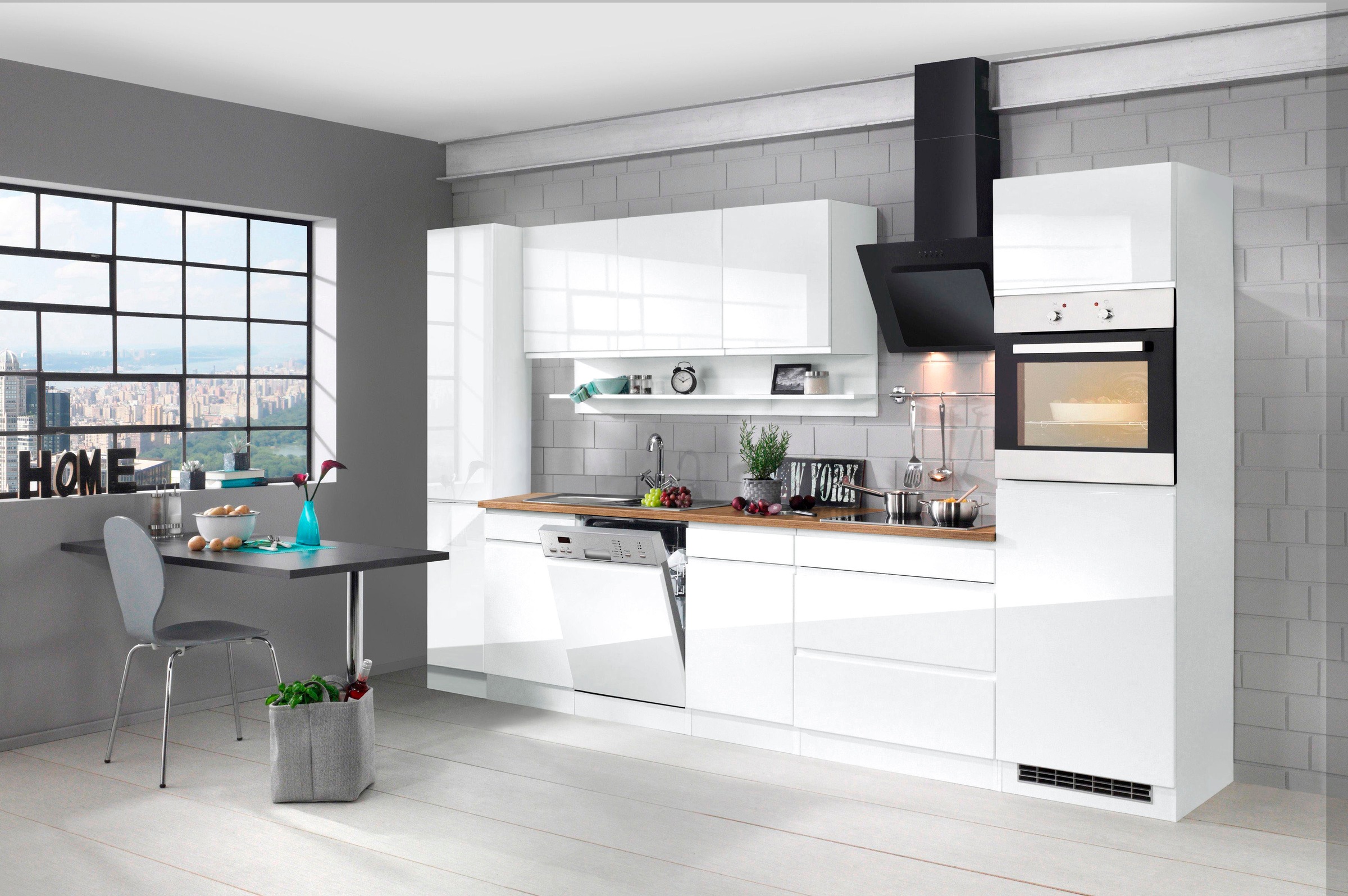 KOCHSTATION Küchenzeile »KS-Virginia,neu in verbesserter Ausführung« Arbeitsplatte 38 mm stark, Stauraum, Softclose,  Breite 330 cm, Soft-Close, ohne E-Geräte
