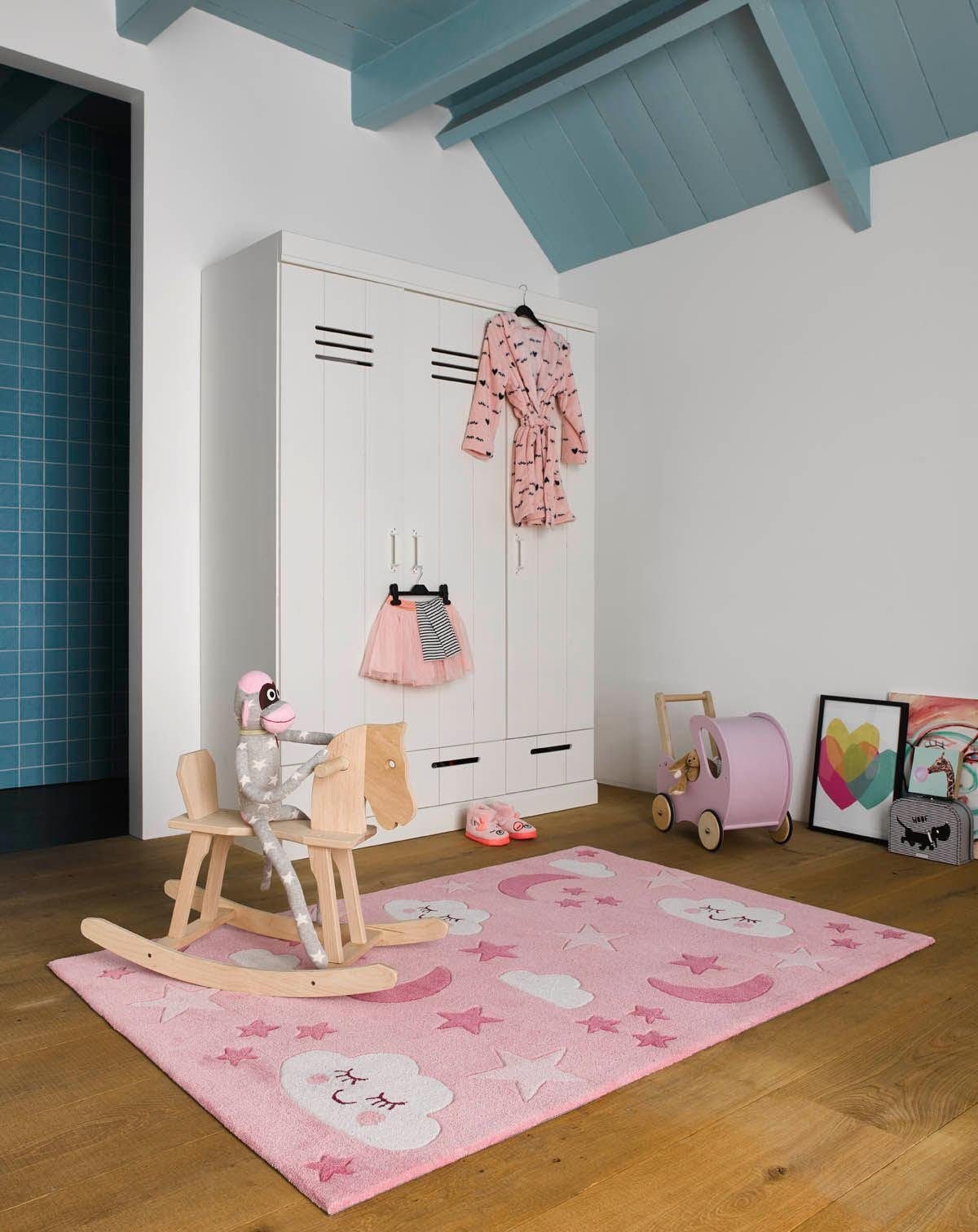 SMART KIDS Kinderteppich »LaLeLu« rechteckig 9 mm Höhe Mond Sterne Wolken, Konturenschnitt