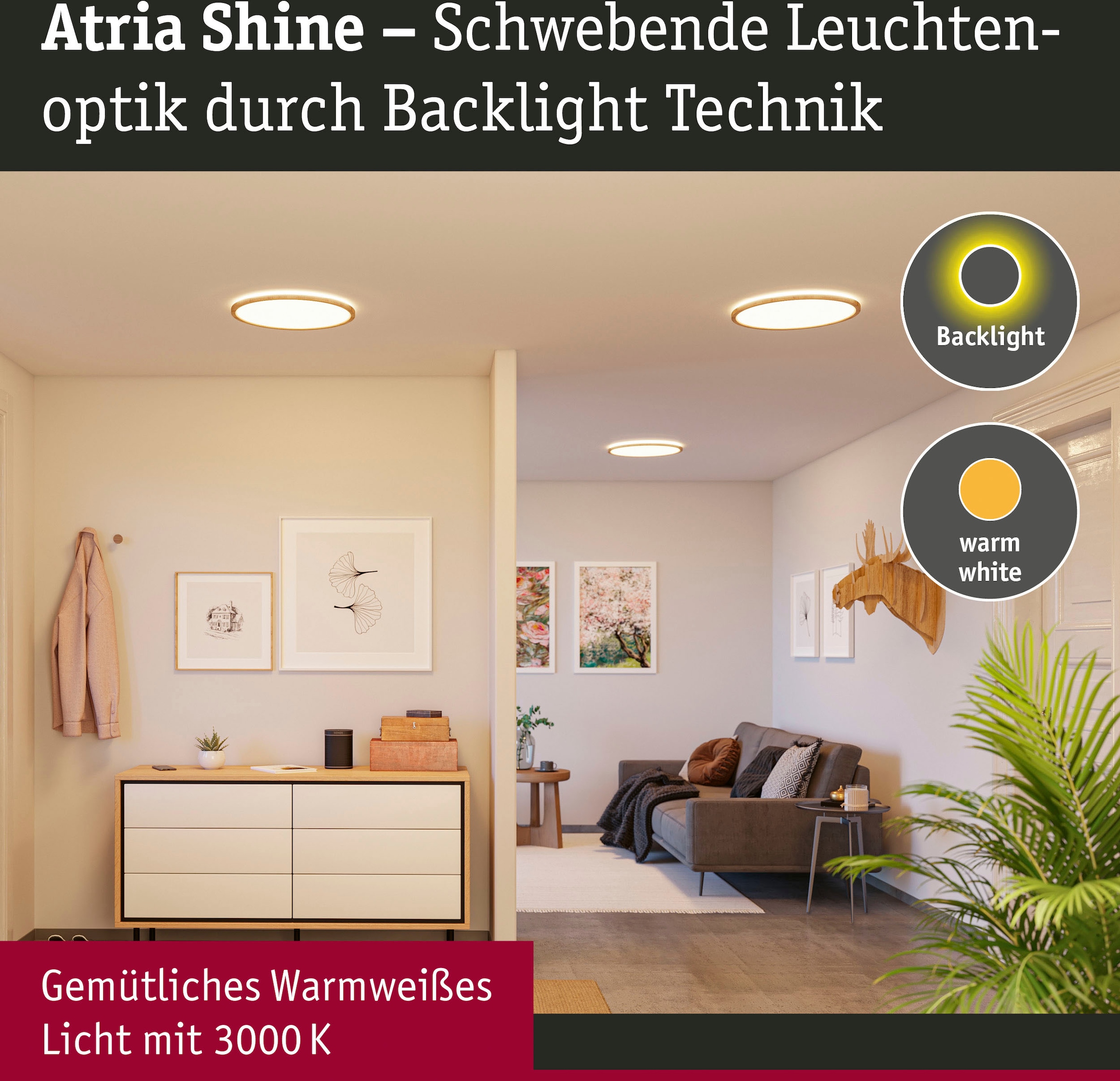 Paulmann LED Panel »Atria Shine 11,2W 3000K IP44«, 1 flammig, Hintergrundbeleuchtung