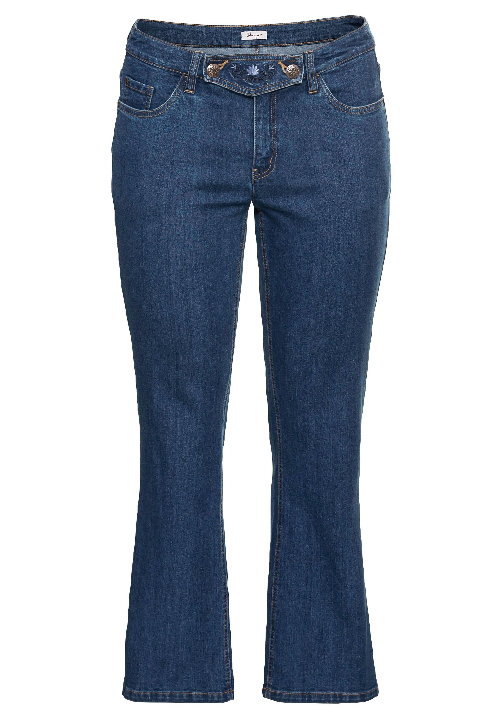 Sheego Bootcut-Jeans »Trachtenjeans im Trachtenlook mit abknöpfbarem Latz«