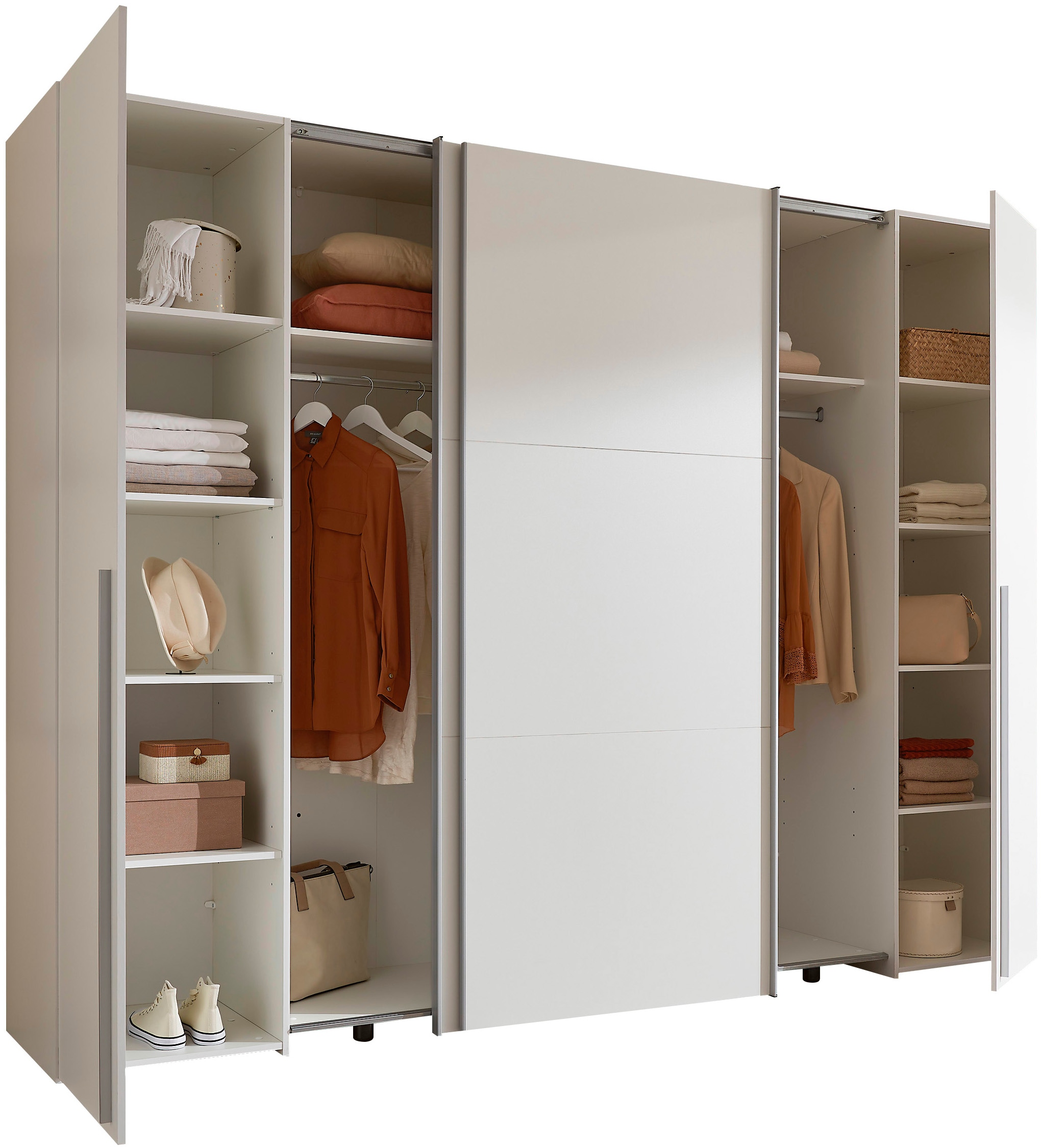 Schlafkontor Schwebetürenschrank »Maturs Drehtürenschrank«, 2 Schwebetüren, 2 Drehtüren mit 10 Einlegeböden und 2 Kleiderstangen
