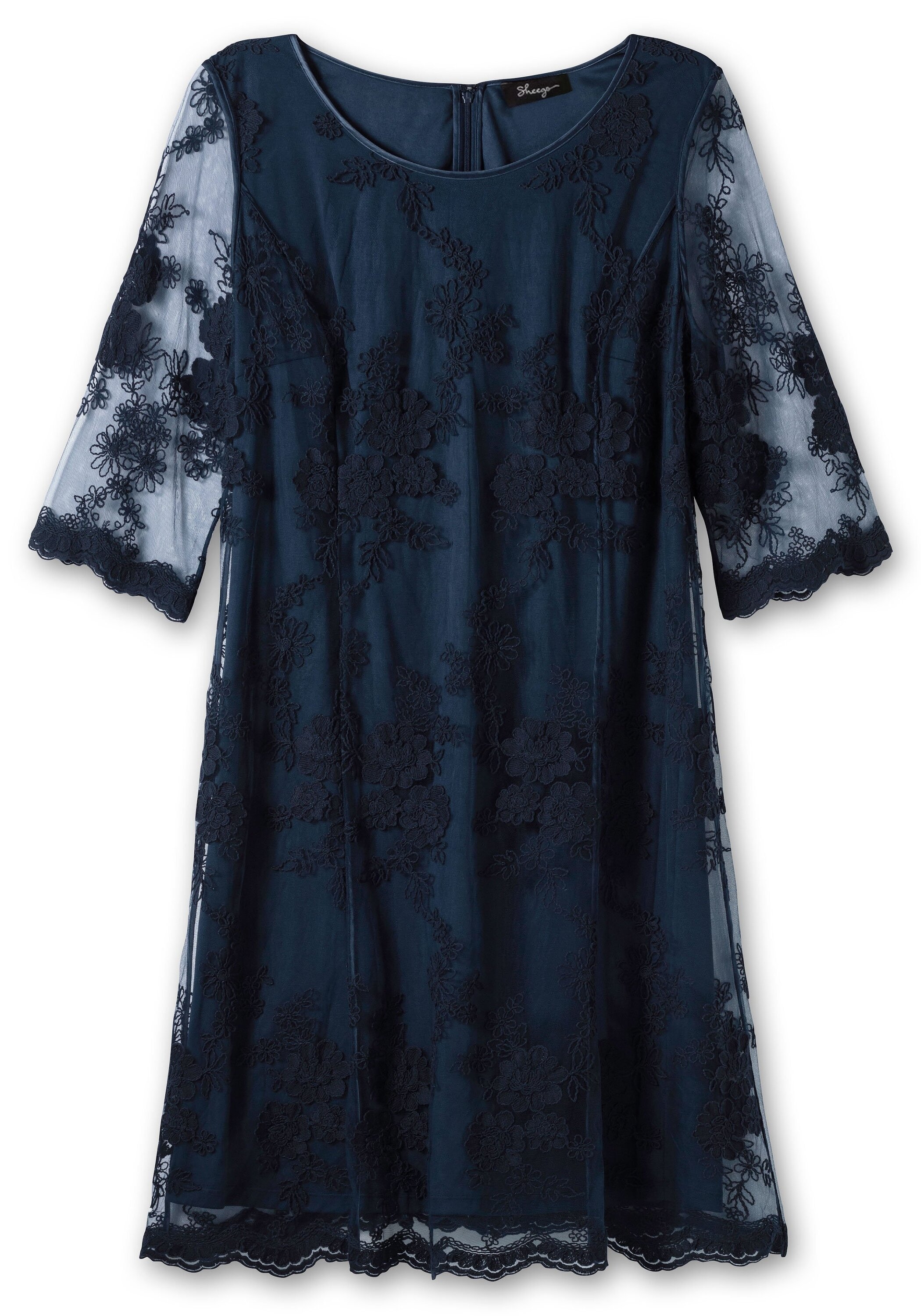 Sheego Abendkleid »Cocktailkleid aus Mesh, mit floraler Stickerei«
