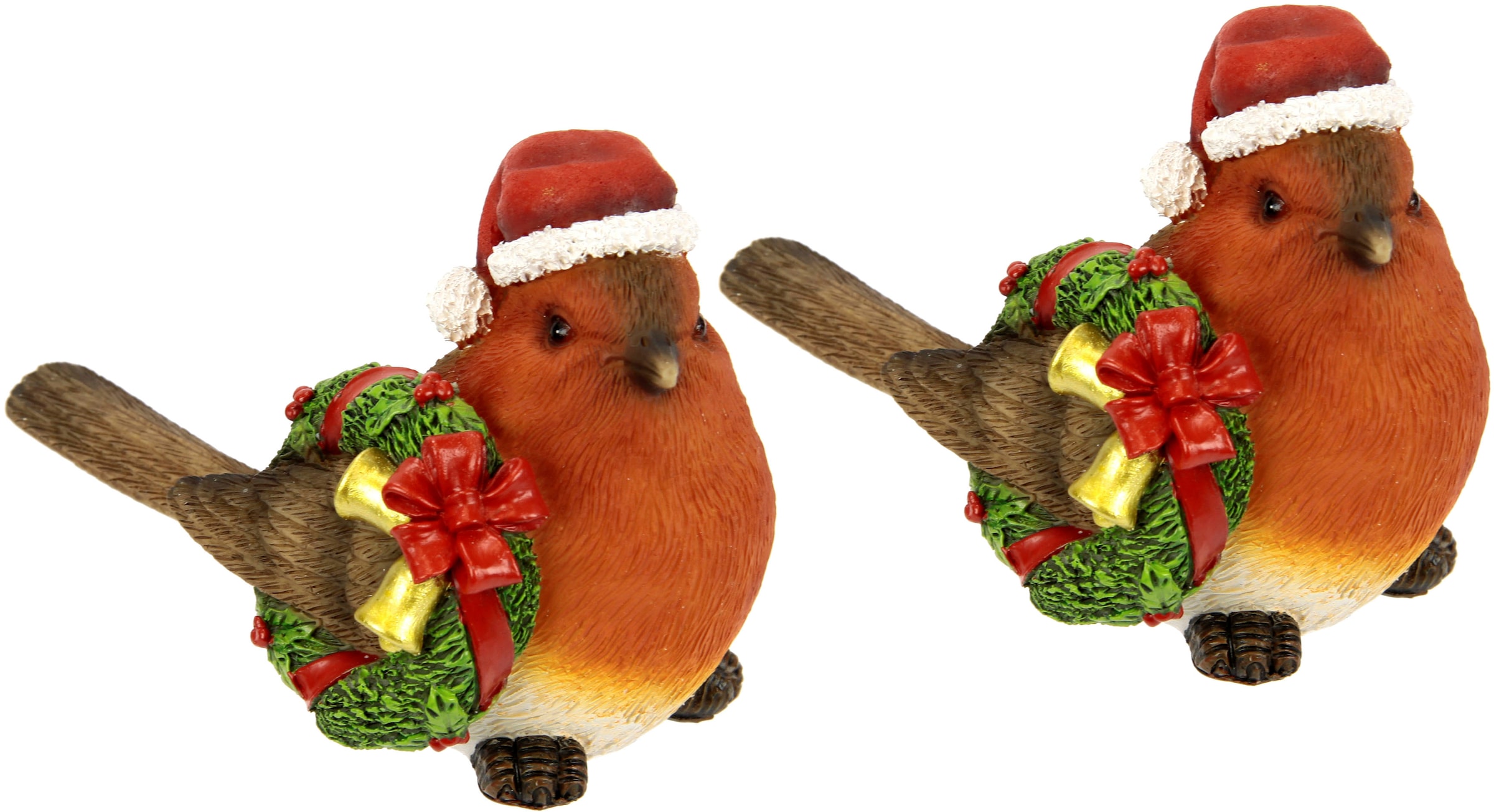 I.GE.A. Weihnachtsfigur »Weihnachtsvogel mit Kranz und Mütze, 2er Set, Höhe  ca. 10 cm«, Dekofigur aus Polyresin, Weihnachtsdeko, Tierfigur auf Raten  bestellen
