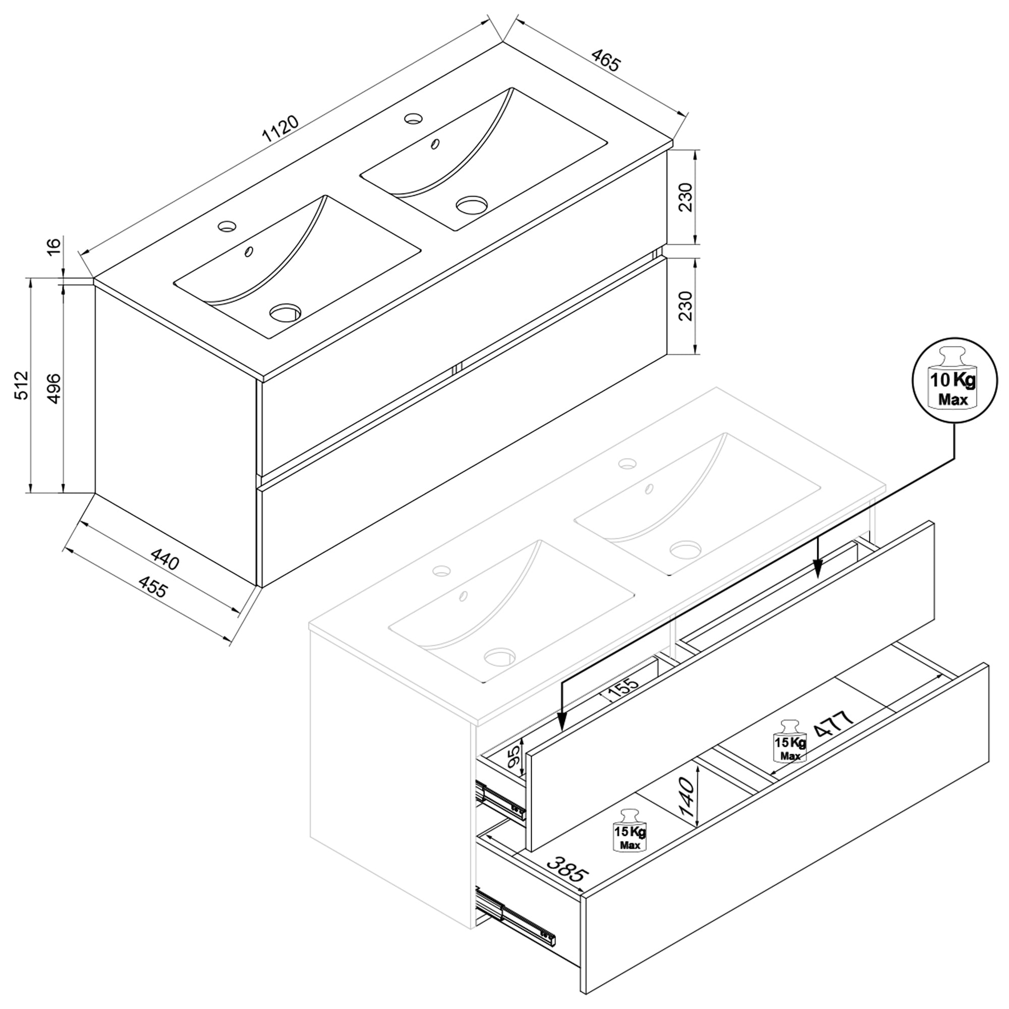 VCM Waschtisch »2 tlg. Badmöbel-Set mit Waschbecken Cosila-I 112cm« 2 Stk. tlg.