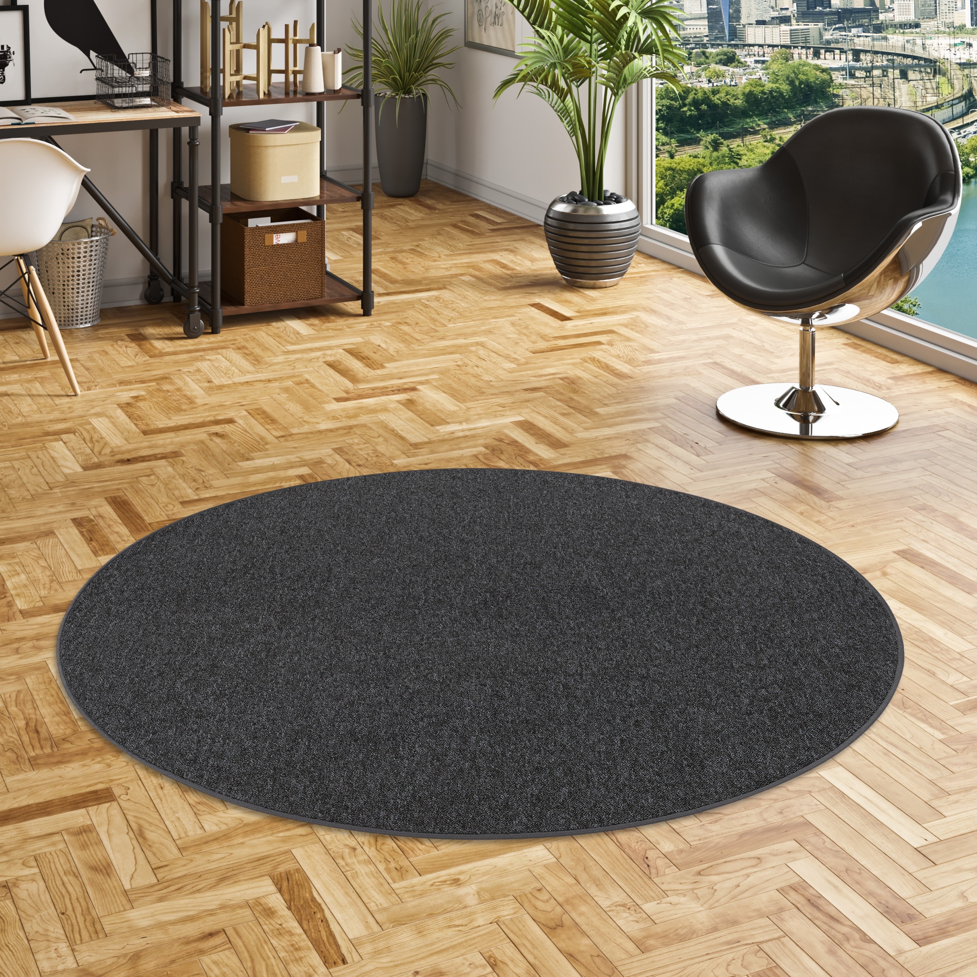 my home Teppich »Fortis«, rund, 5 mm Höhe, Uni Farben, Schlinge, gekettelt, strapazierfähig, Wohnzimmer