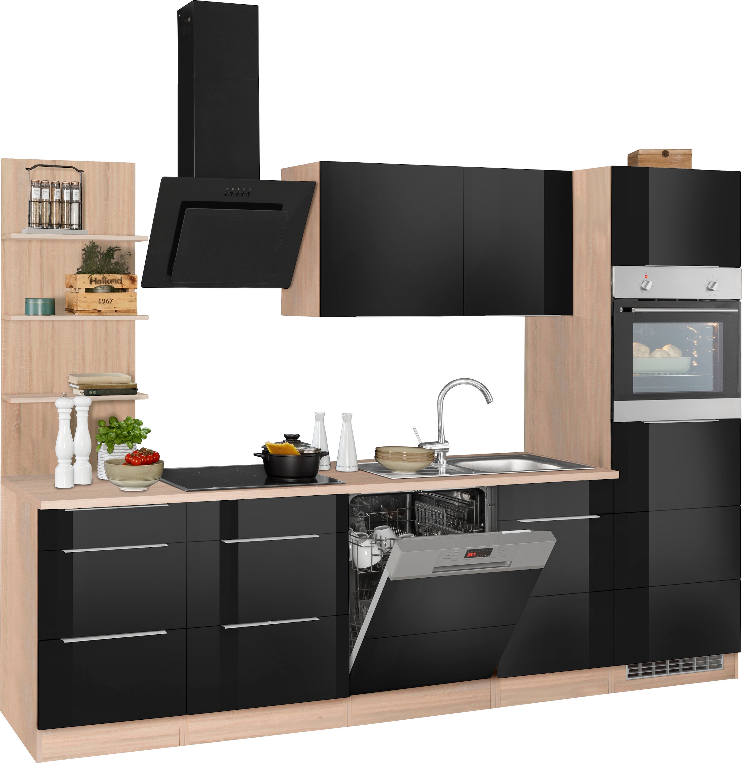 KOCHSTATION Küchenzeile »KS-Brindisi Breite 280 cm« wahlweise mit E-Geräten und Induktion, mit MDF-Fronten und Regal