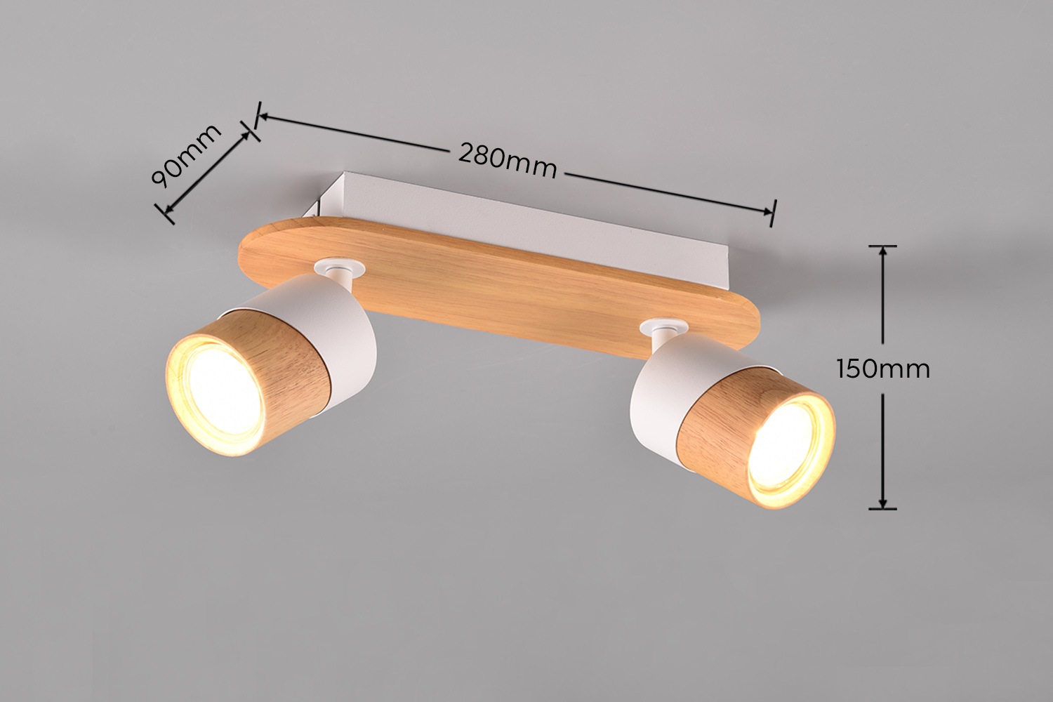 TRIO Leuchten Deckenstrahler »ARUNI, Spot 2-flammig Wandspot Deckenspot exkl 2x GU10 max 10W«, 2 flammig, Leuchtmittel GU10 | Leuchtmittel wechselbar, Deckenstrahler mit Materialmix Holz / Metall für Küche Flur Wohnzimmer