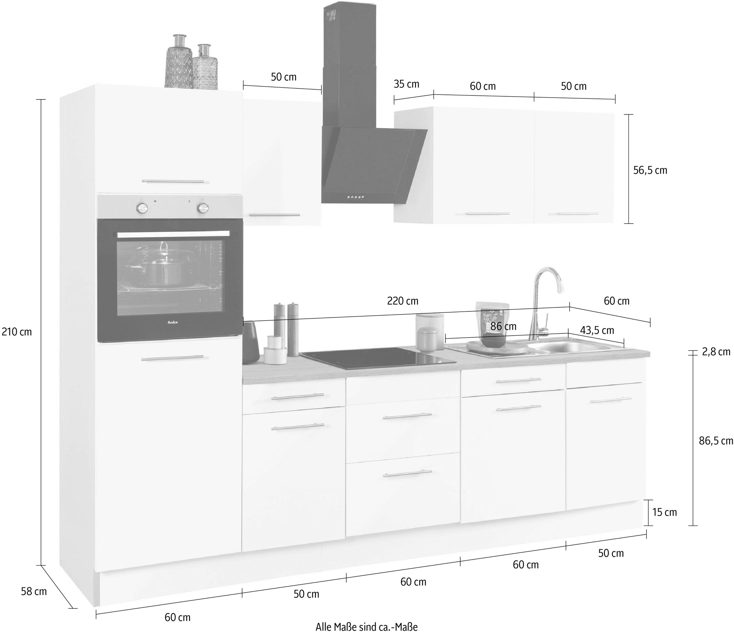 wiho Küchen Küchenzeile »Ela«, Breite 280 cm, Soft-Close-Funktion, höhenverstellbare Füße