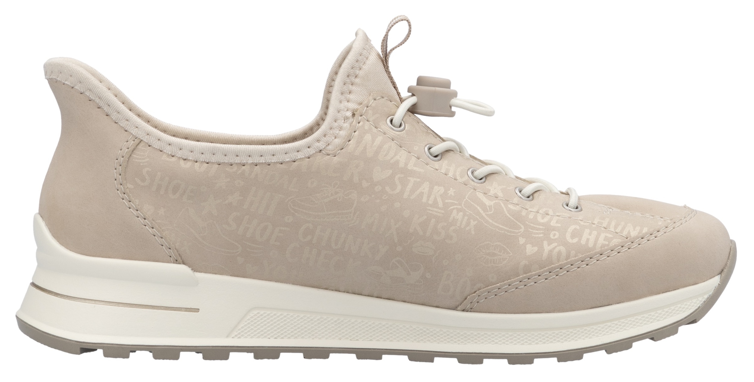 Rieker Slip-On Sneaker  , Schlupfschuh, Freizeitschuh, Halbschuh mit Lettering-Print