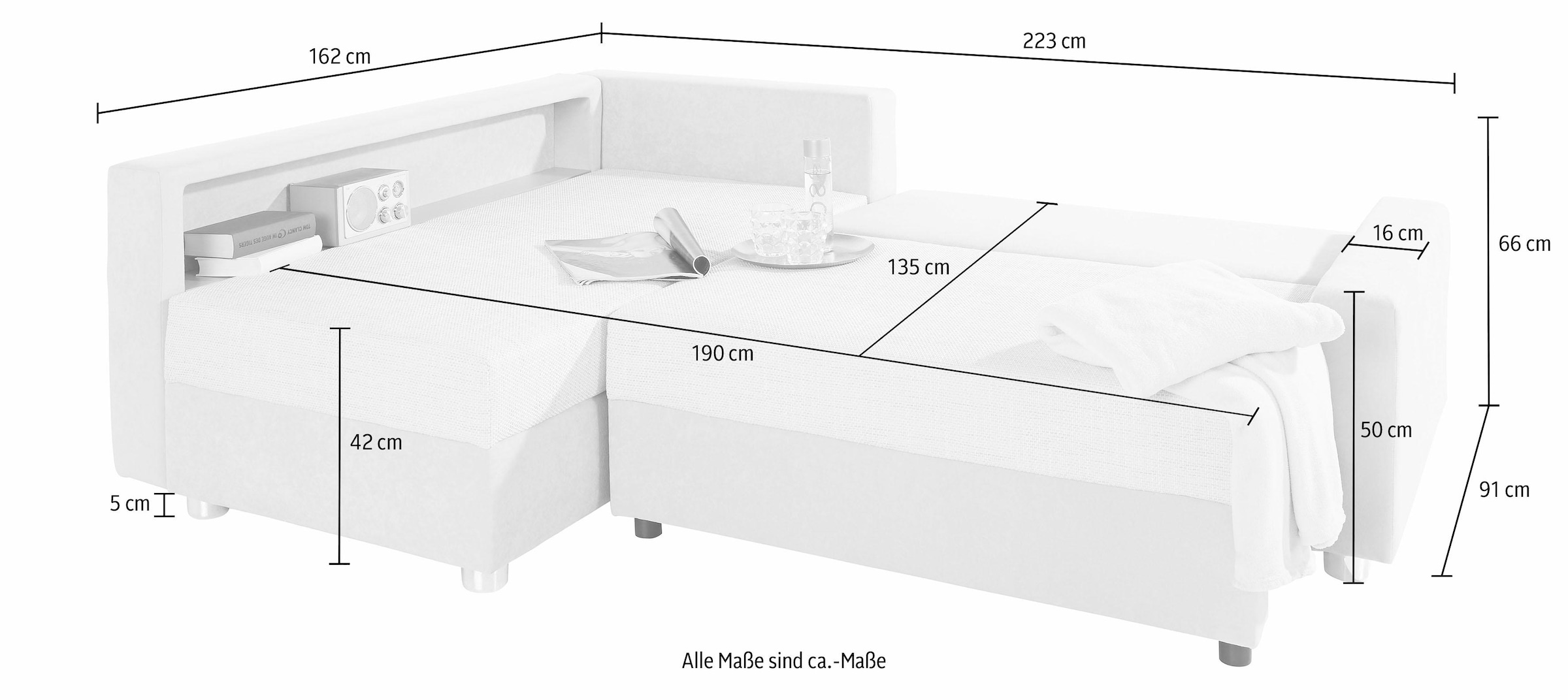 COLLECTION AB Ecksofa, inklusive Bettfunktion, Federkern, wahlweise mit RGB-LED-Beleuchtung