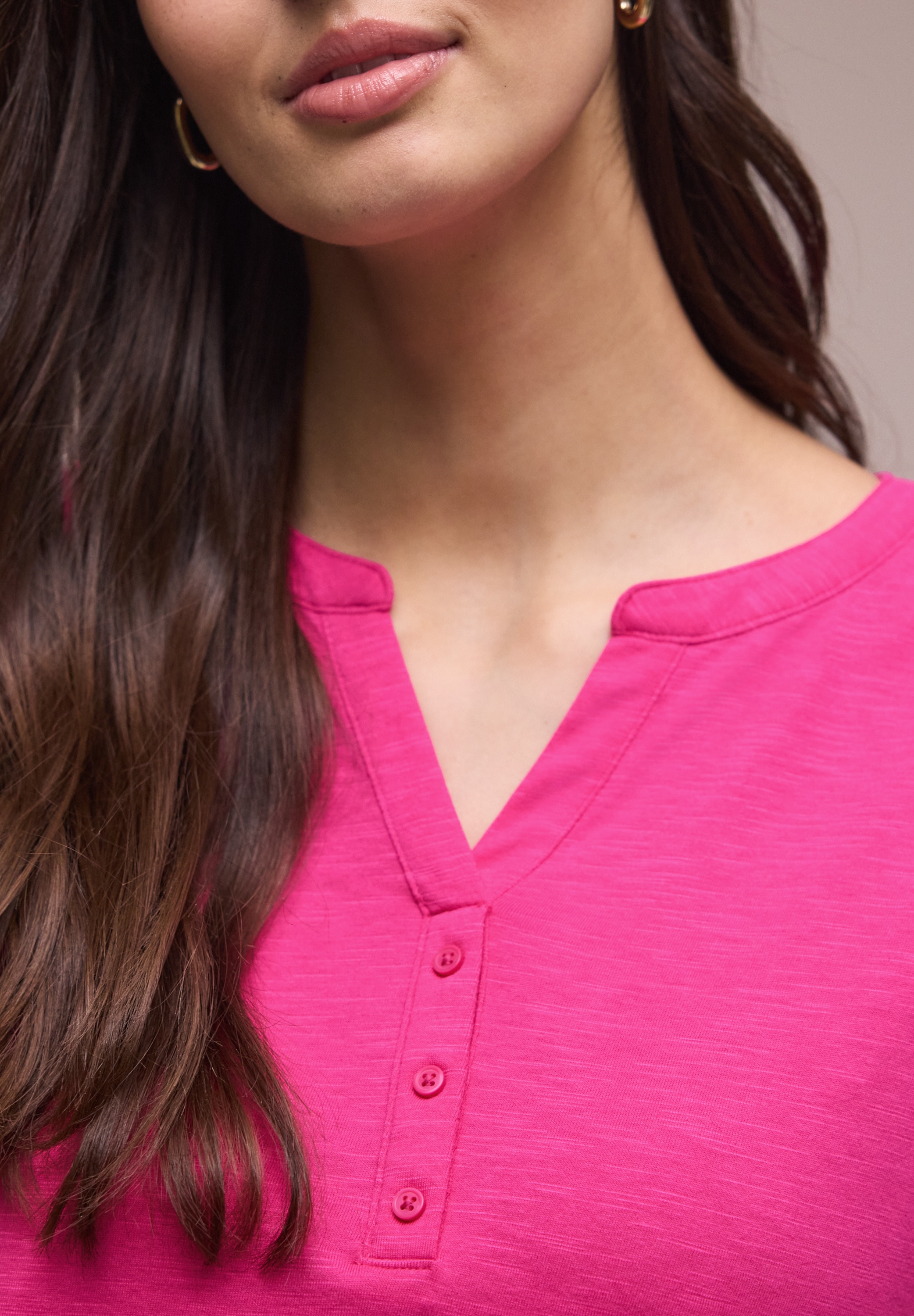 STREET ONE Shirttop Sommershirt mit Split Neck