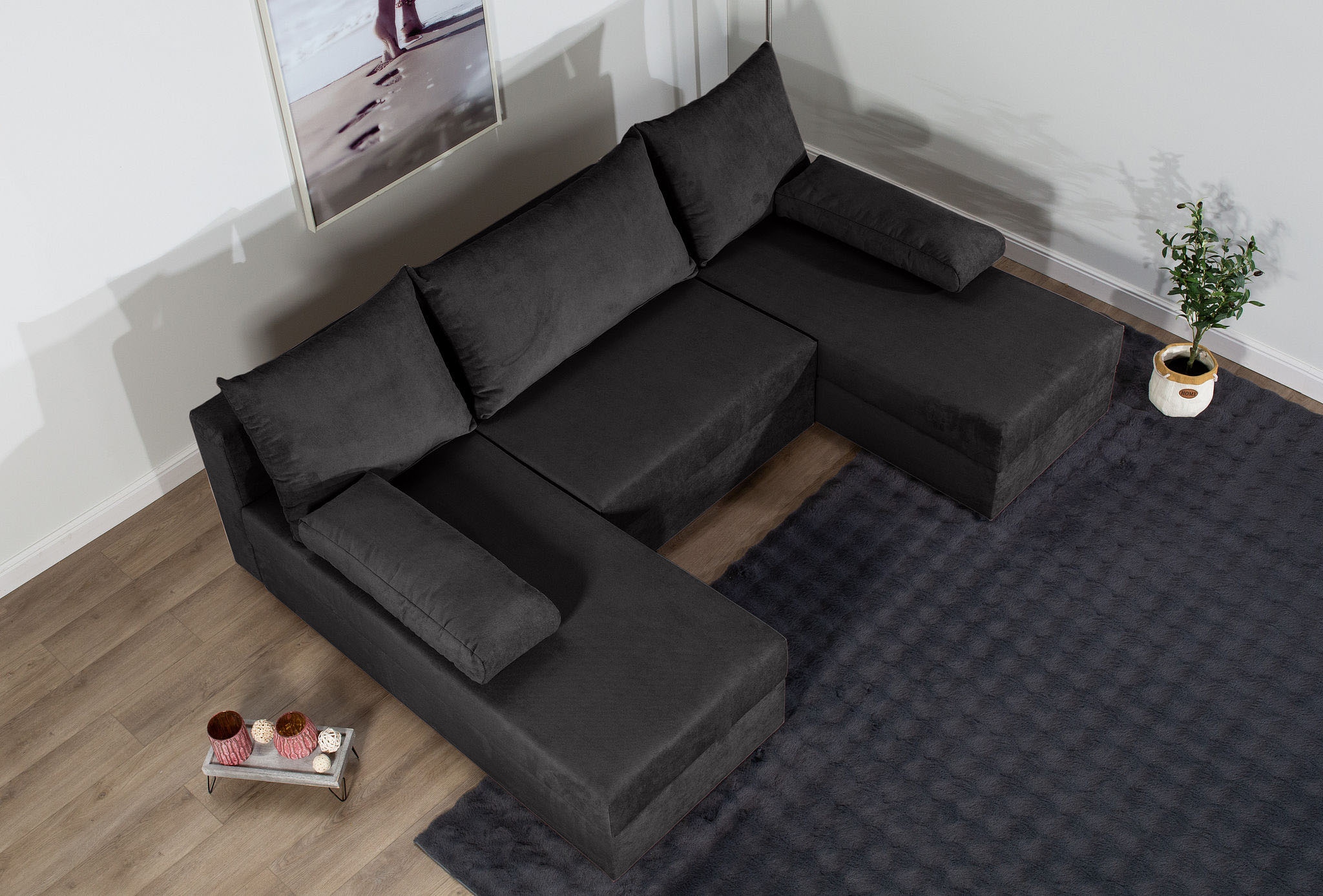 COLLECTION AB Wohnlandschaft »Pico U-Form, Breite 220, ohne Armlehne mit Schlaffunktion, Bettkasten«, Wohnlandschaft,2 X Ottomane,Polyätherschaum Polsterung