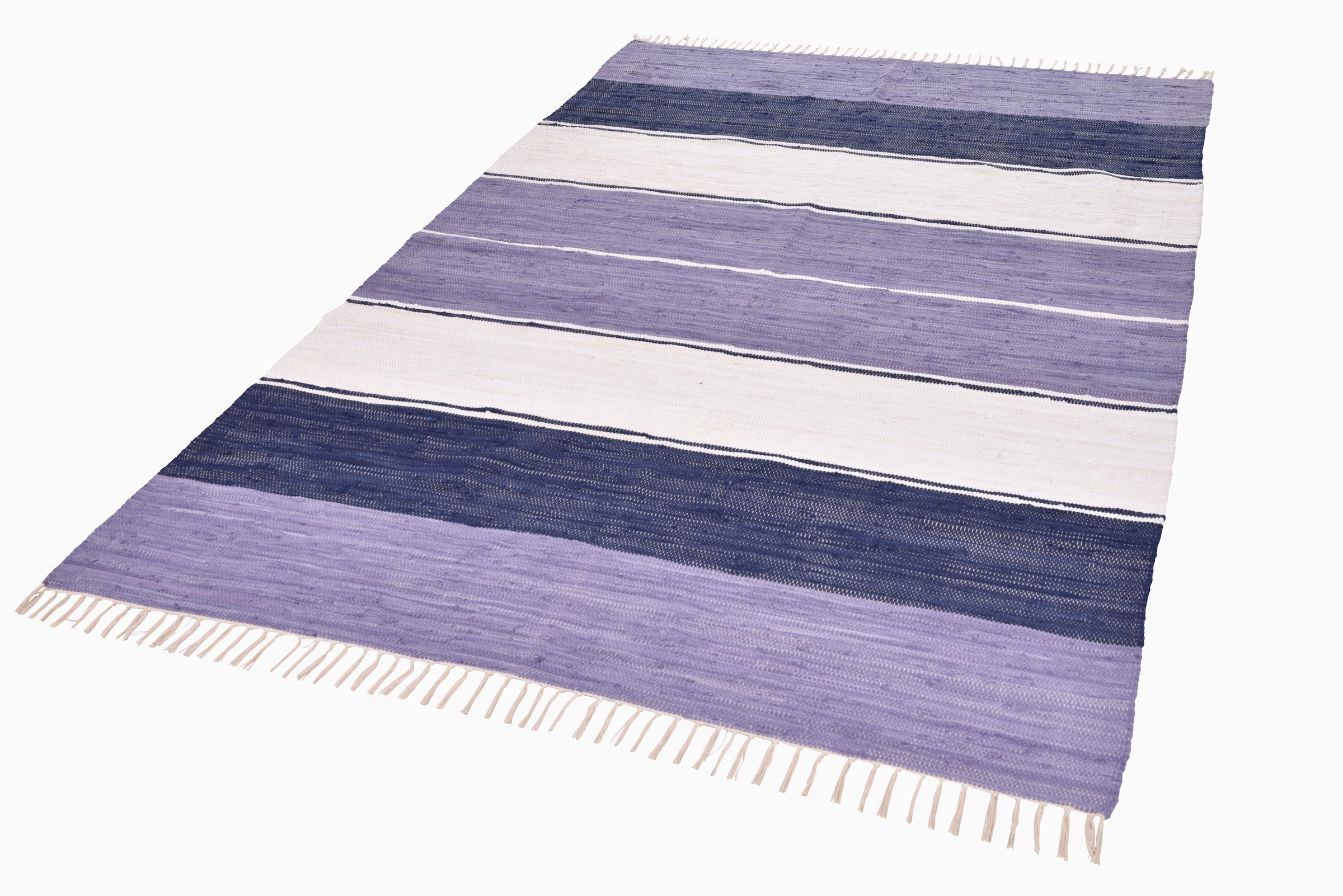 THEKO Läufer »Stripe Cotton«, rechteckig, 5 mm Höhe, Handweb Flachgewebe, reine Baumwolle, handgewebt, mit Fransen