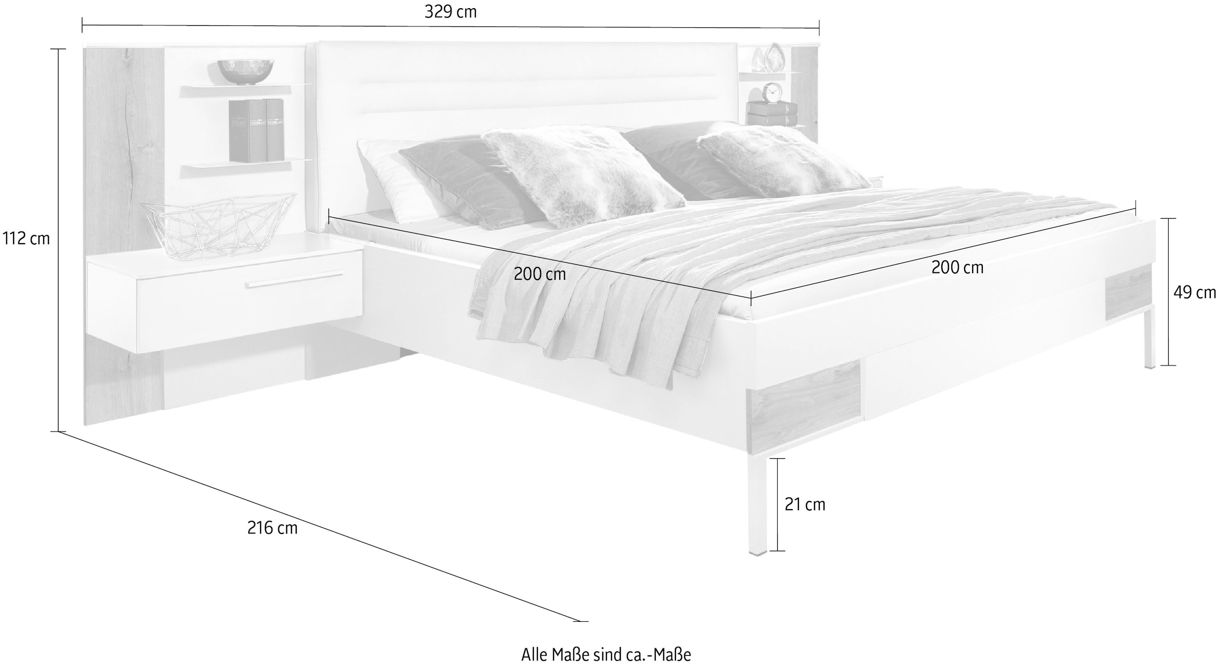 5-tlg) rauch Raten mit optional Bettanlage Bett, bestellen 2 (Set Paneele, Beleuchtung »Valetta«, auf 2 Nachttische,