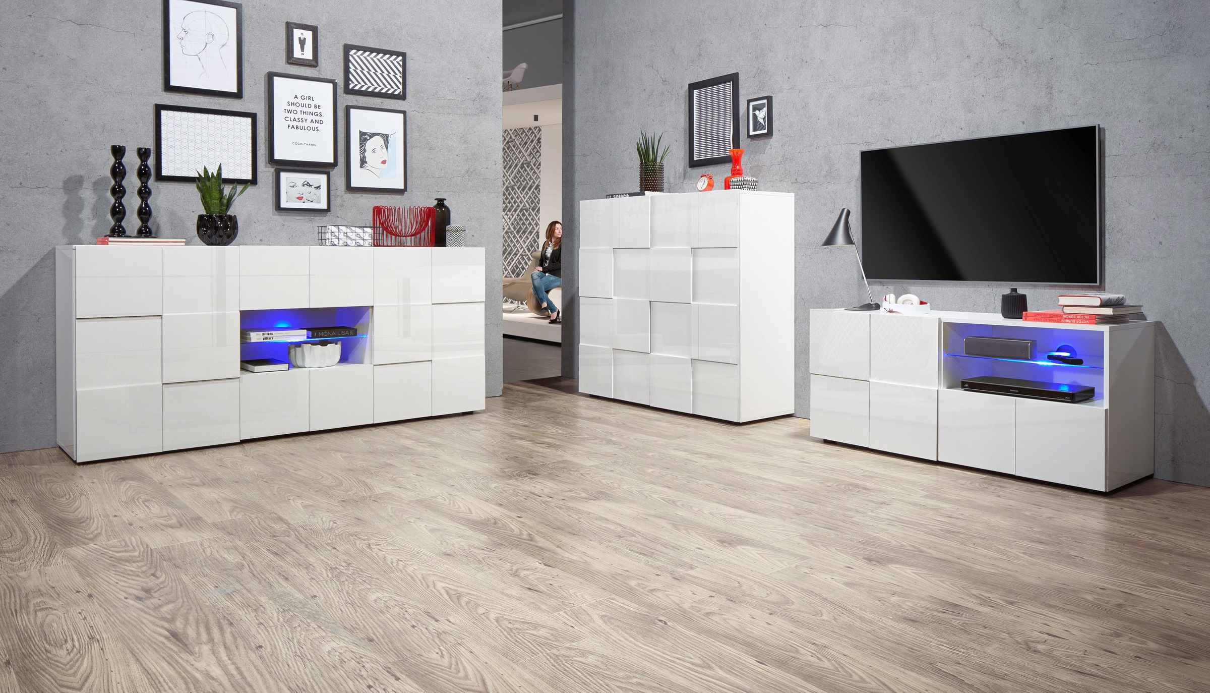INOSIGN Sideboard »Dama Breite 181, Kommode 2 Türen u. 2 Schubkästen, Anrichte«, Front in 3D-Optik, viel Stauraum, verschiedene Farben