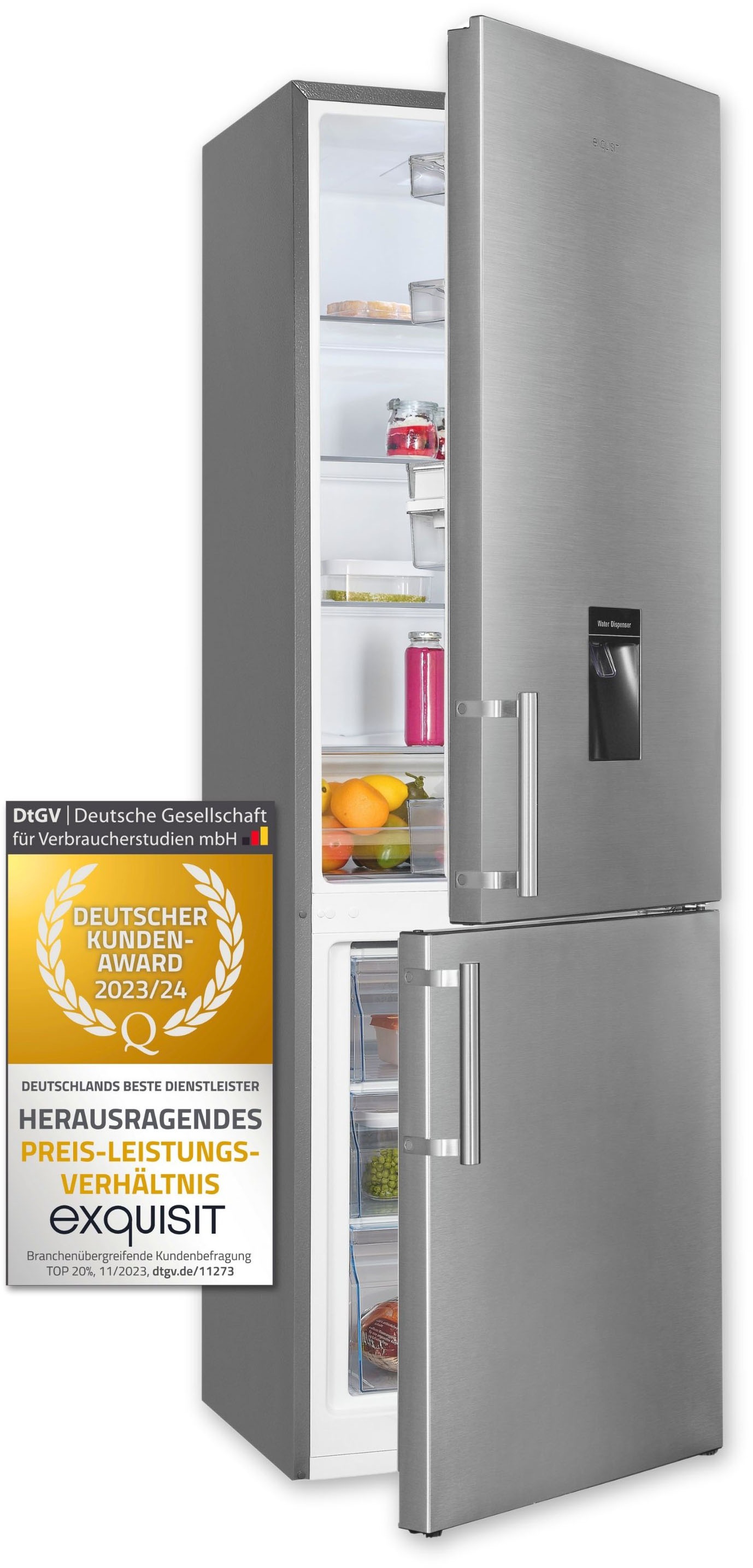 exquisit Kühl-/Gefrierkombination »KGC265-70-H-WS-010E inoxlook«, Wasserspender