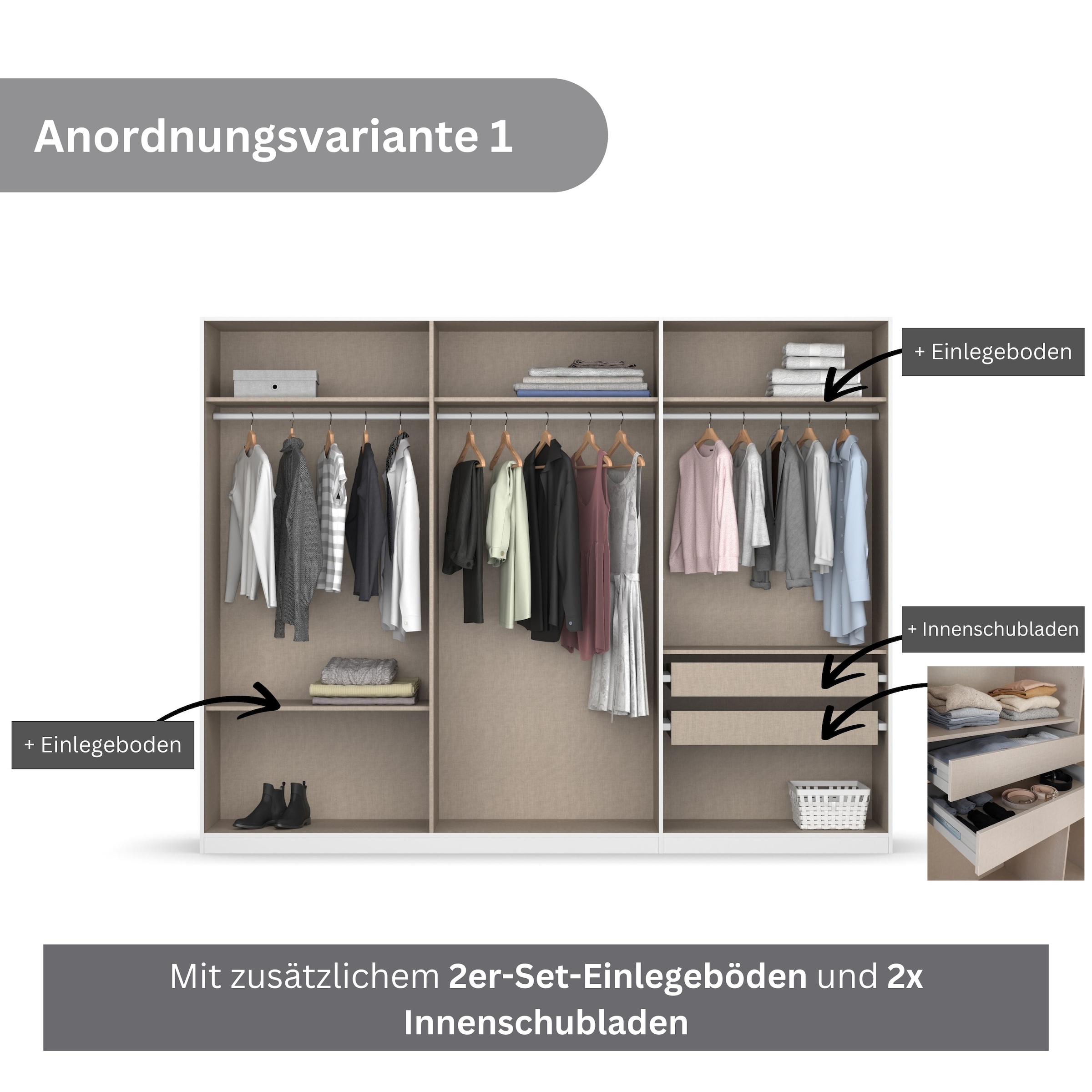 rauch Drehtürenschrank »Kleiderschrank Schrank Garderobe KOLUNA mit hochwertiger Glasfront«, inkl. 2 Innenschubladen sowie extra Einlegeböden MADE IN GERMANY