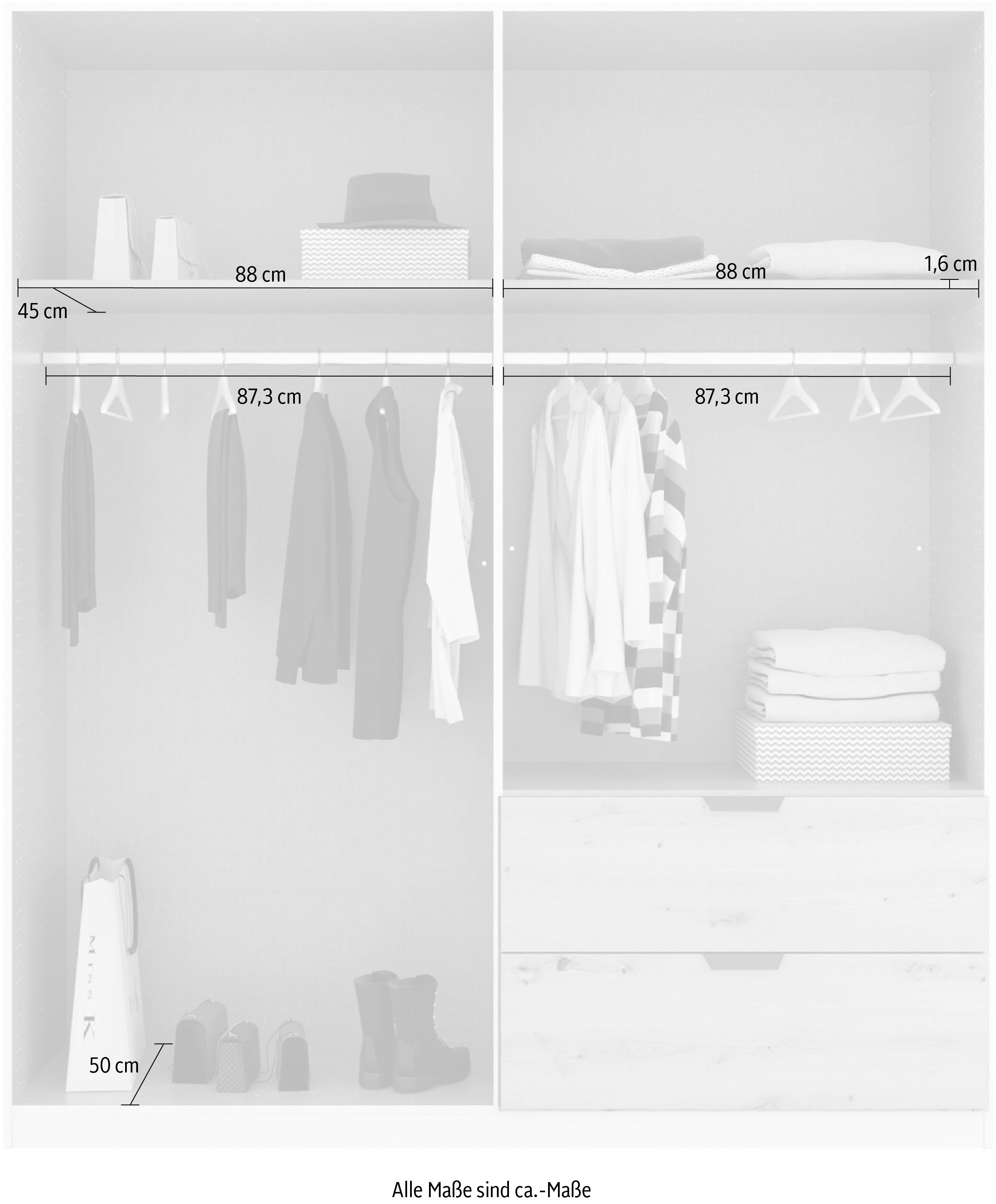 rauch Drehtürenschrank »Kleiderschrank Schrank Garderobe Ankleide DARK&WOOD BY QUADRA SPIN« Breiten: 181/226/271 cm, Höhe 210 cm,  im Industrial Style mit Schubkästen in Eiche Dekor, mit Spiegel