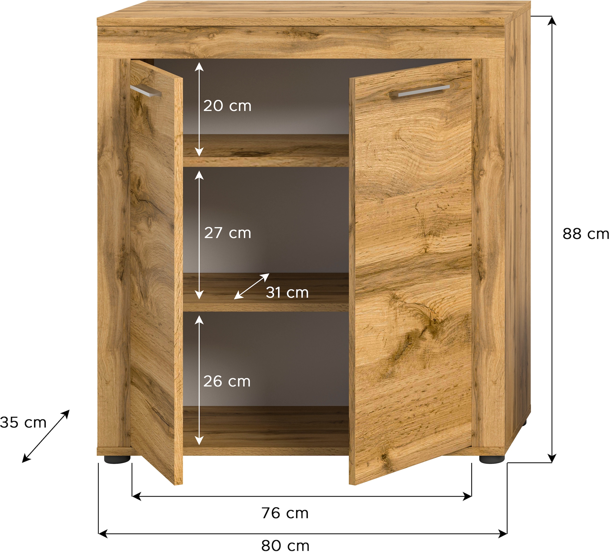 INOSIGN Highboard »Aosta, Höhe 88 cm, in verschiedenen Farbausführungen«, mit 2 Türen und 3 Fächern, Wohnzimmer, Kommode, Schrank