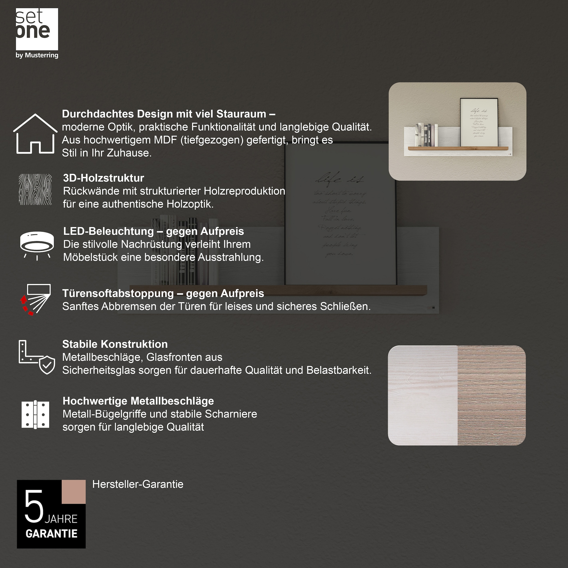 set one by Musterring Wandregal »York« in drei Größen und Farben, Beleuchtung optional, 1 Ablageboden