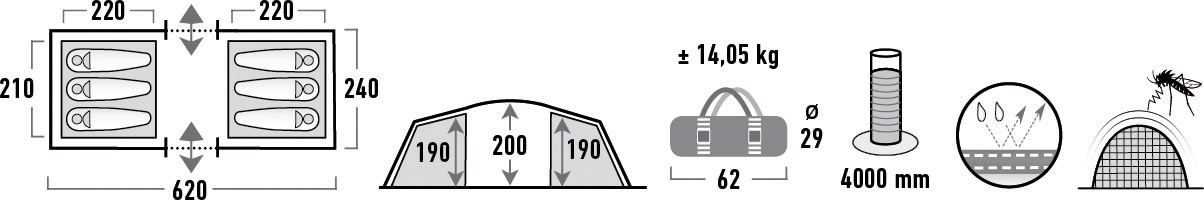 High Peak Tunnelzelt »Tauris 6«, 6 St. Personen, (Set, mit Transporttasche)