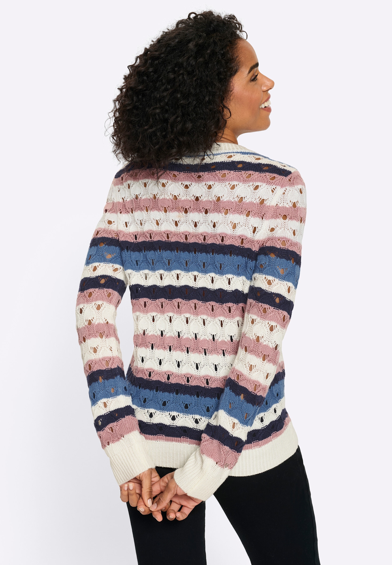Sieh an! Strickpullover »Ajour-Pullover Ajourpullover mit Streifen-Muster«