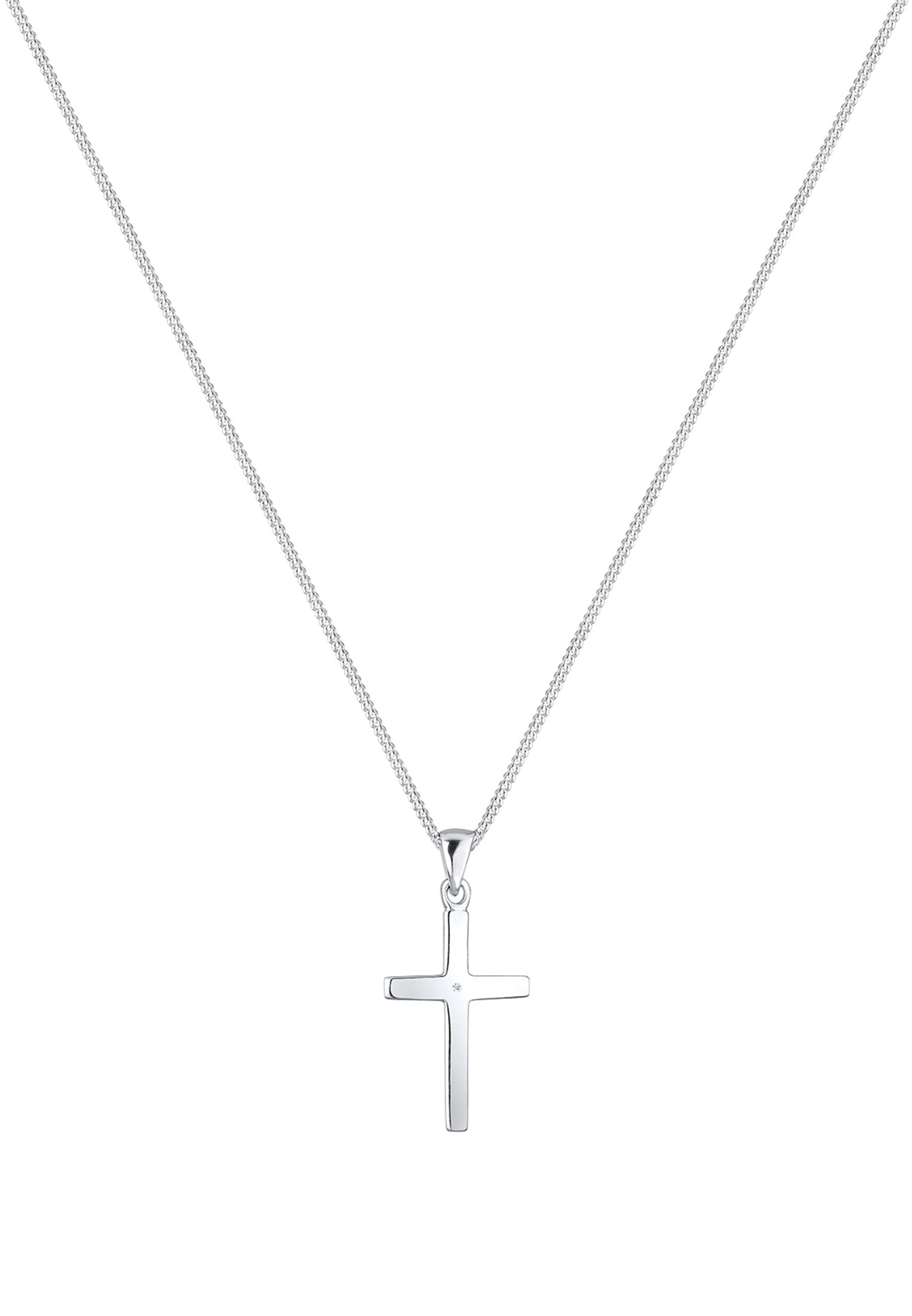 Elli DIAMONDS Silberkette »Halskette Kreuz Glaube Diamant (0.005 ct) Basic 925 Silber«